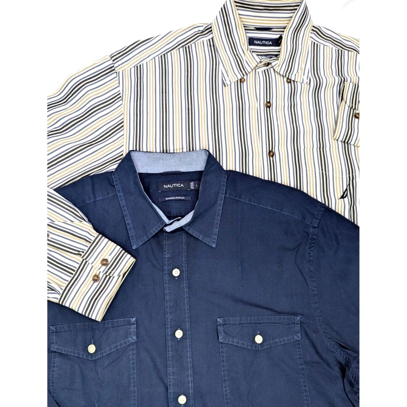 Nautica Nautica Dress Shirts LOT x 2 Sanded Poplin 80s 2-Ply Cotton Button LRG Men Size US L / EU 52-54 / 3 - 2 Thumbnail