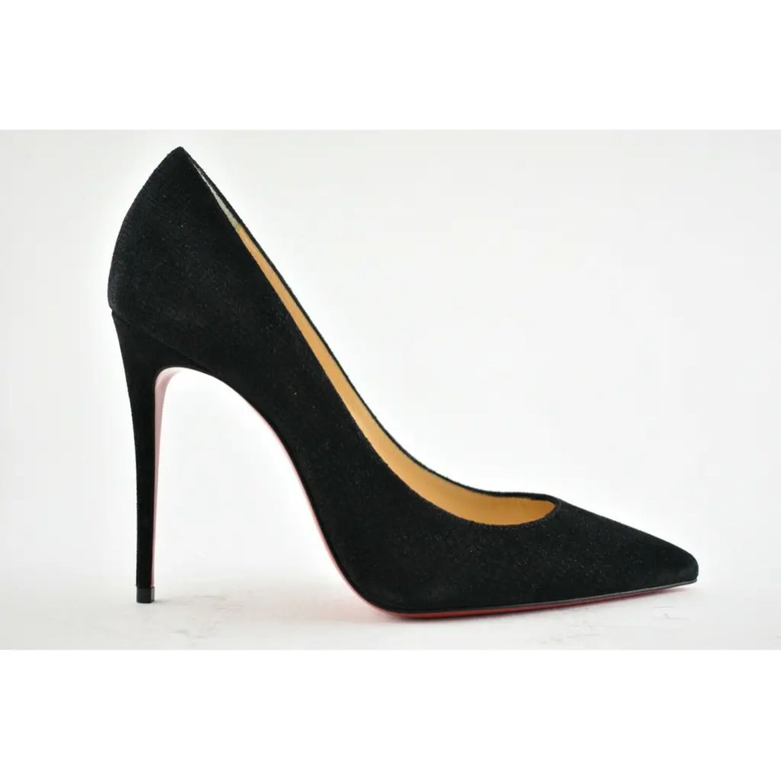 Christian Louboutin Kate 100 Black Suede Guana Classic Pointed Toe Heel Pump 37 Size US 7 / IT 37 - 2 Thumbnail