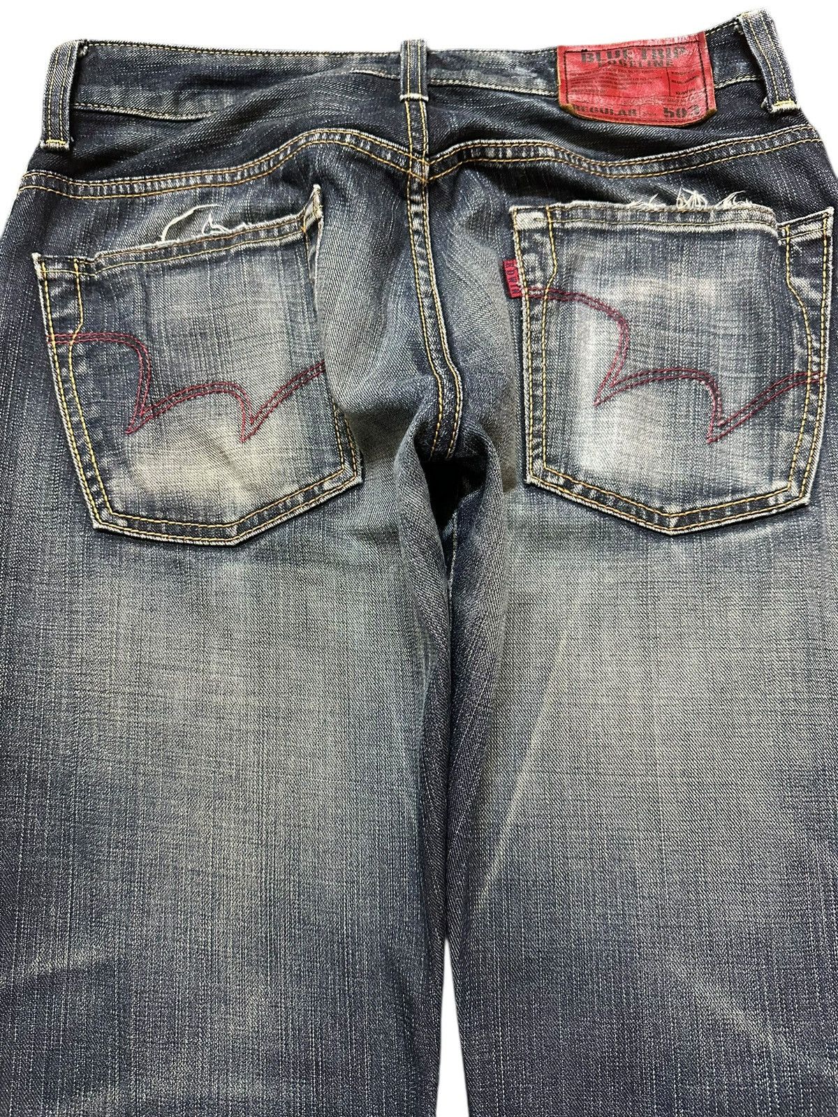 Edwin Vintage Edwin 503 Blue Trip Faded Wash Distress Baggy Jeans Size US 32 / EU 48 - 5 Thumbnail