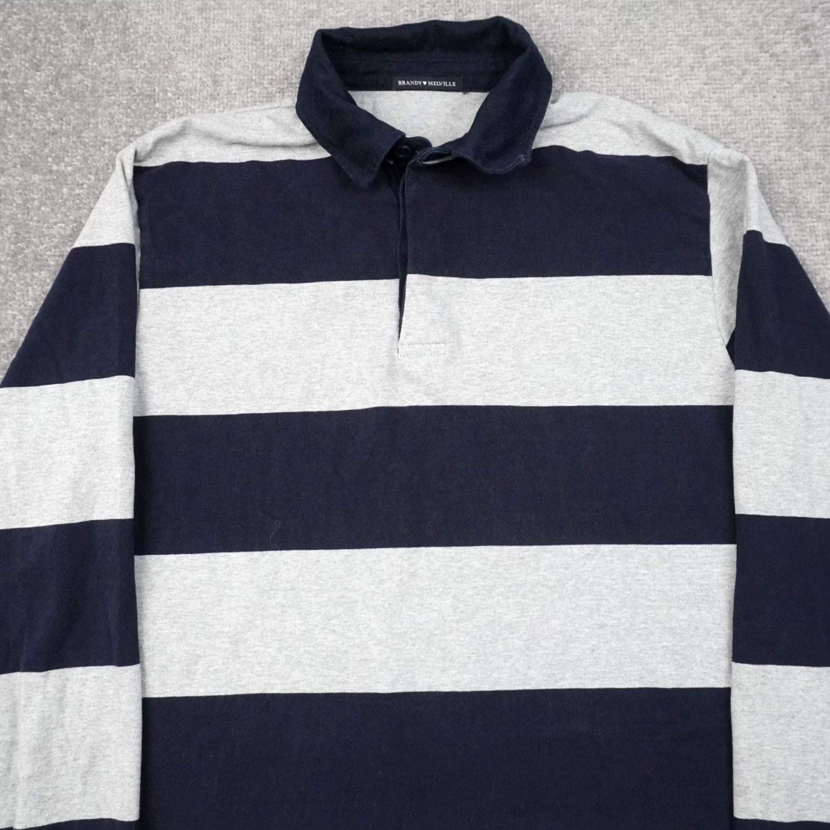 Brandy Melville Brandy Melville Shirt Womens L Striped Rugby PTP Blue Gray Long Sleeve Collared Size L / US 10 / IT 46 - 7 Thumbnail