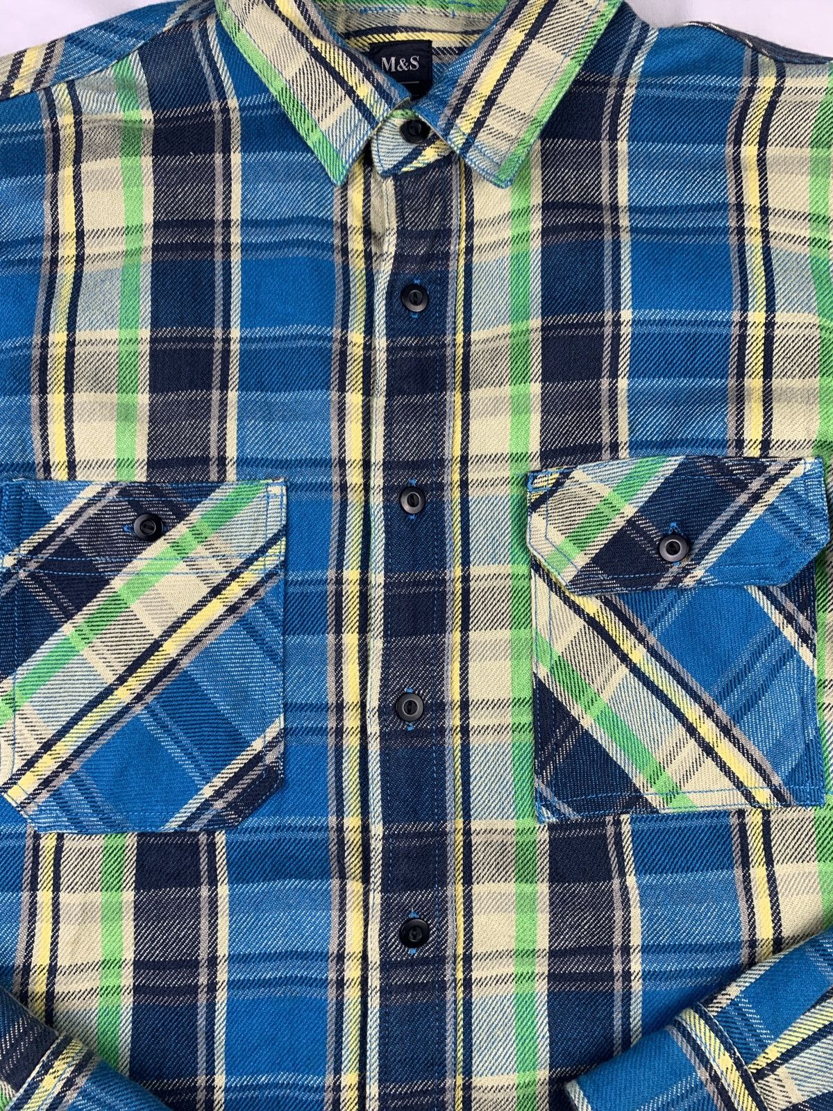 Japanese Brand 2000s M&S Japan Heavy Duct Cotton Plaid Pocket Work Shirt Size US L / EU 52-54 / 3 - 4 Thumbnail