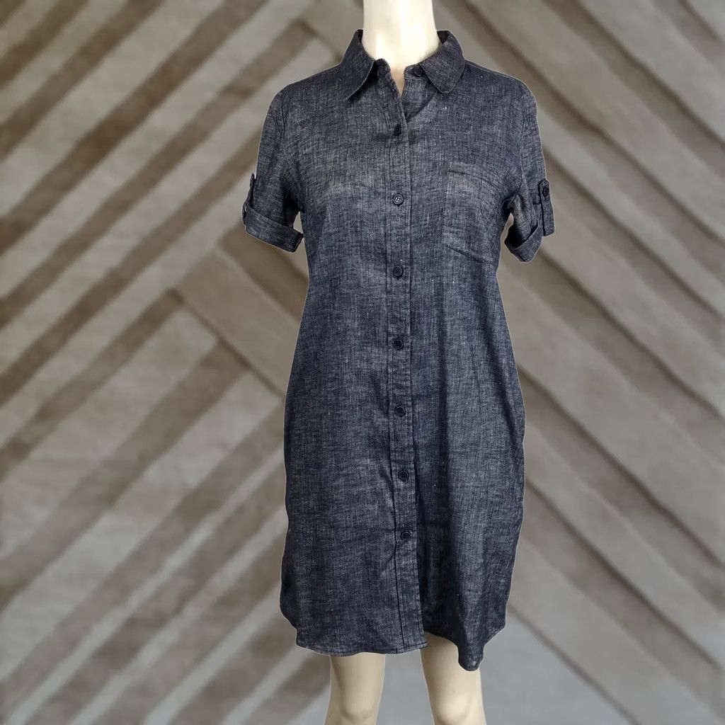 Theory Theory Chambray Shirt Dress Blue Button Front Roll Tab Sleeve Size 4 Women Size S / US 4 / IT 40 - 1 Thumbnail