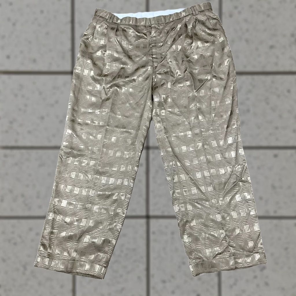 Vintage VINTAGE J.V J Vital Geometry Pleated Disco Pants Men 2XL 42 Geometric 40x30 XXL Brown Yellow Shiny Polyester Pants Mens Vintage disco Size US 40 / EU 56 - 1 Thumbnail