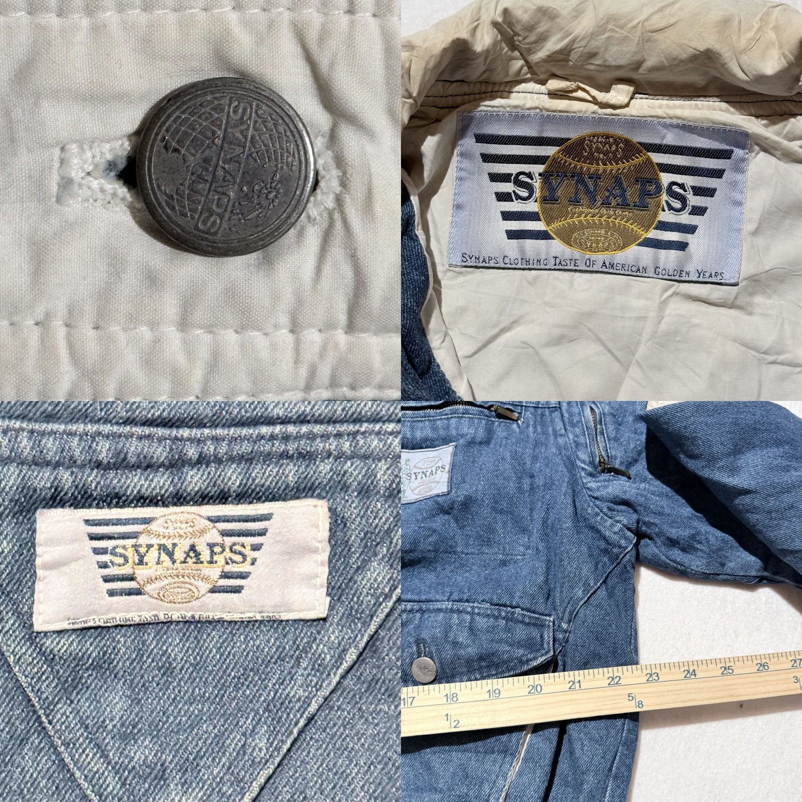 Denime VINTAGE Synaps Denim Jacket White Contrast Panels Logo Patch Applique XL Men Brown? Size US XL / EU 56 / 4 - 10 Thumbnail