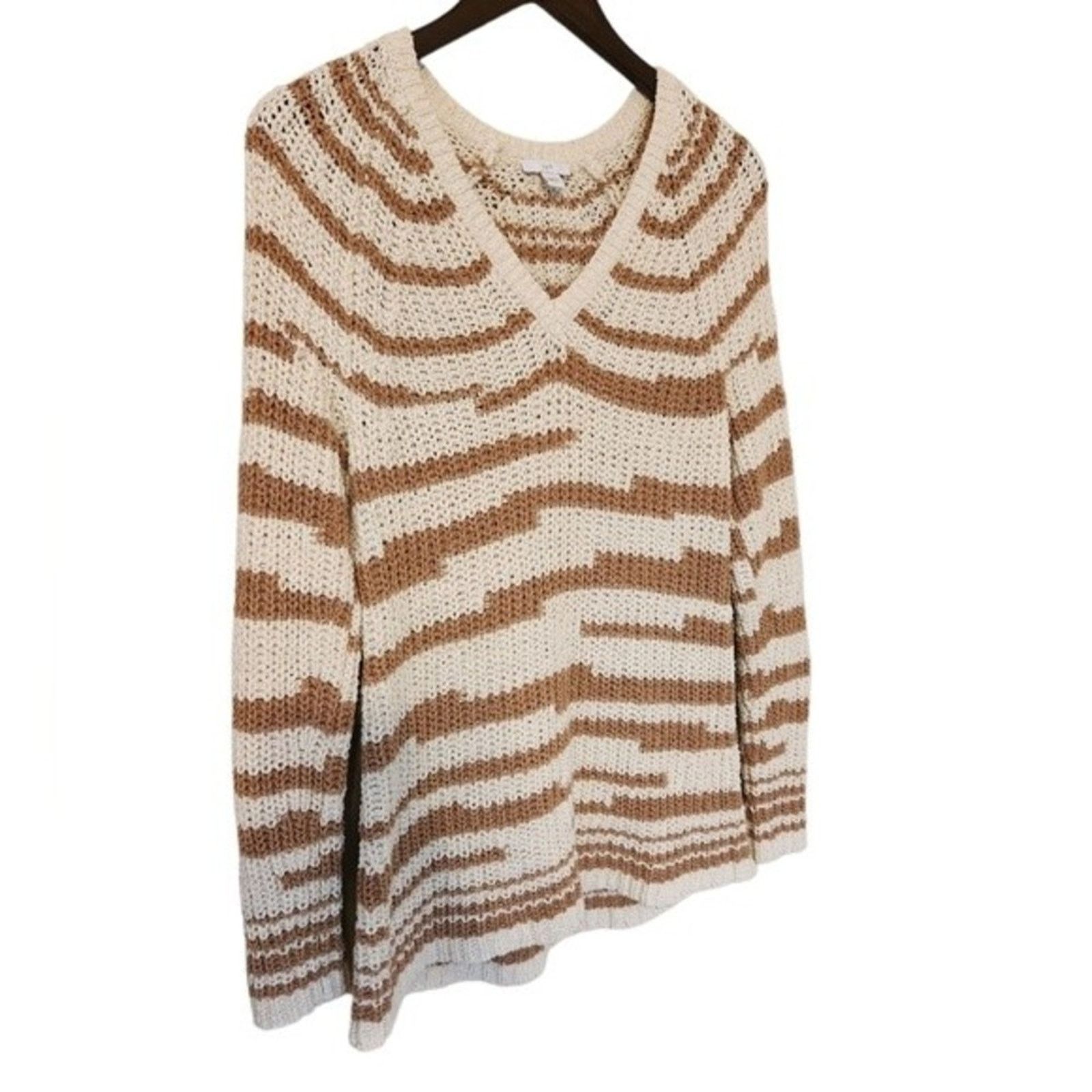 J. Jill J. Jill Chunky Knit Neutral Stripe Sweater Small 100% cotton Size S / US 4 / IT 40 - 3 Thumbnail