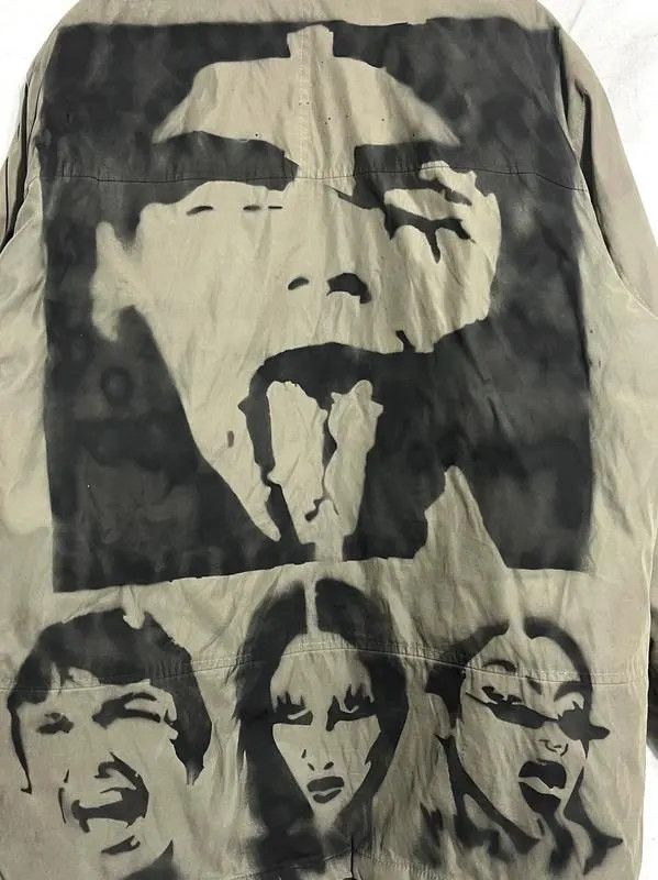 Vintage Avant Garde Khaki Jacket, Quirky Faces Print Y2K Unisex Size XL / US 12-14 / IT 48-50 - 2 Thumbnail