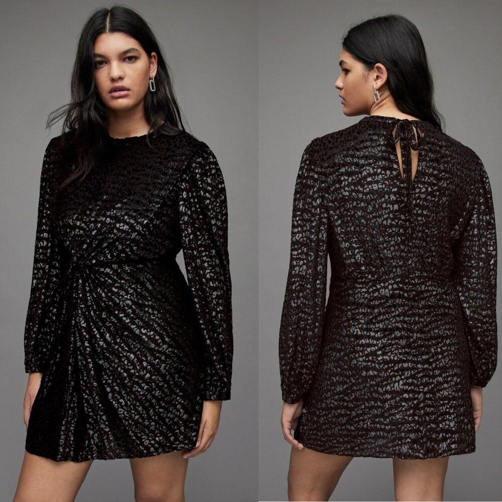Allsaints NWT New AllSaints Jemima Leopard Black Mini Dress Size 12 Size L / US 10 / IT 46 - 1 Thumbnail