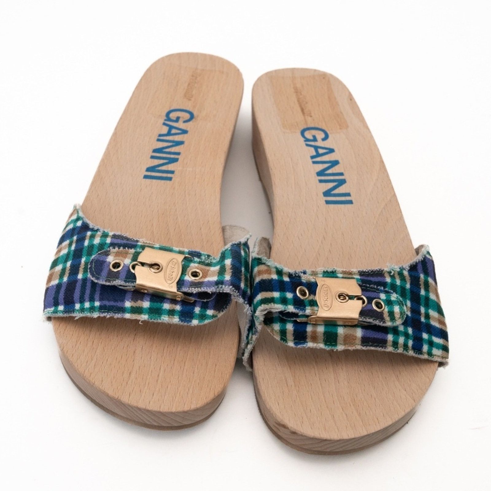 Ganni Ganni X Scholl. Wooden Clogs in Check Blue Iris. Size US 11 / IT 41 - 11 Thumbnail
