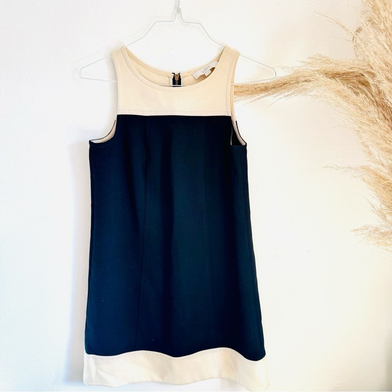 ANN TAYLOR LOFT Cream Black Color Block $128 Mini Tank Dress
