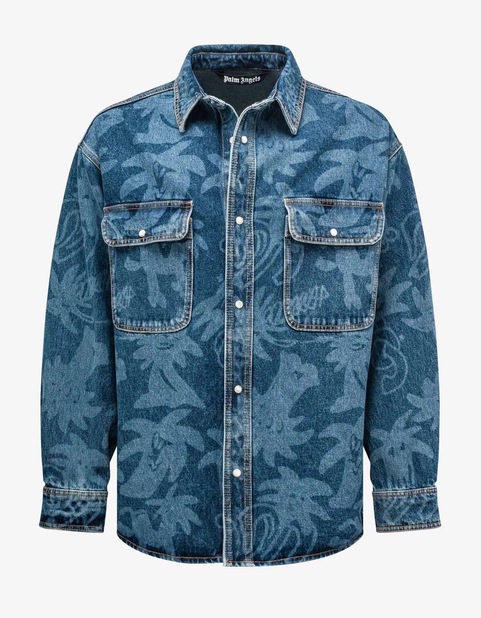 Palm Angels Palm Angels Blue Palmity All-over Laser Denim Shirt Size US M / EU 48-50 / 2 - 1 Thumbnail