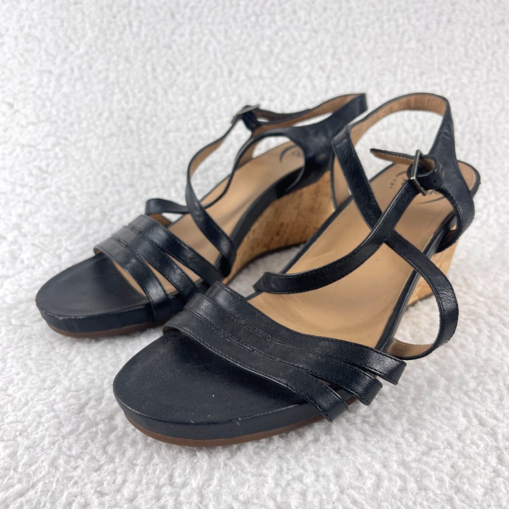 Vintage Abeo Black Sling Back Leather Sandals Womens Wedge Open Toe Size 9 Size US 9 / IT 39 - 2 Thumbnail