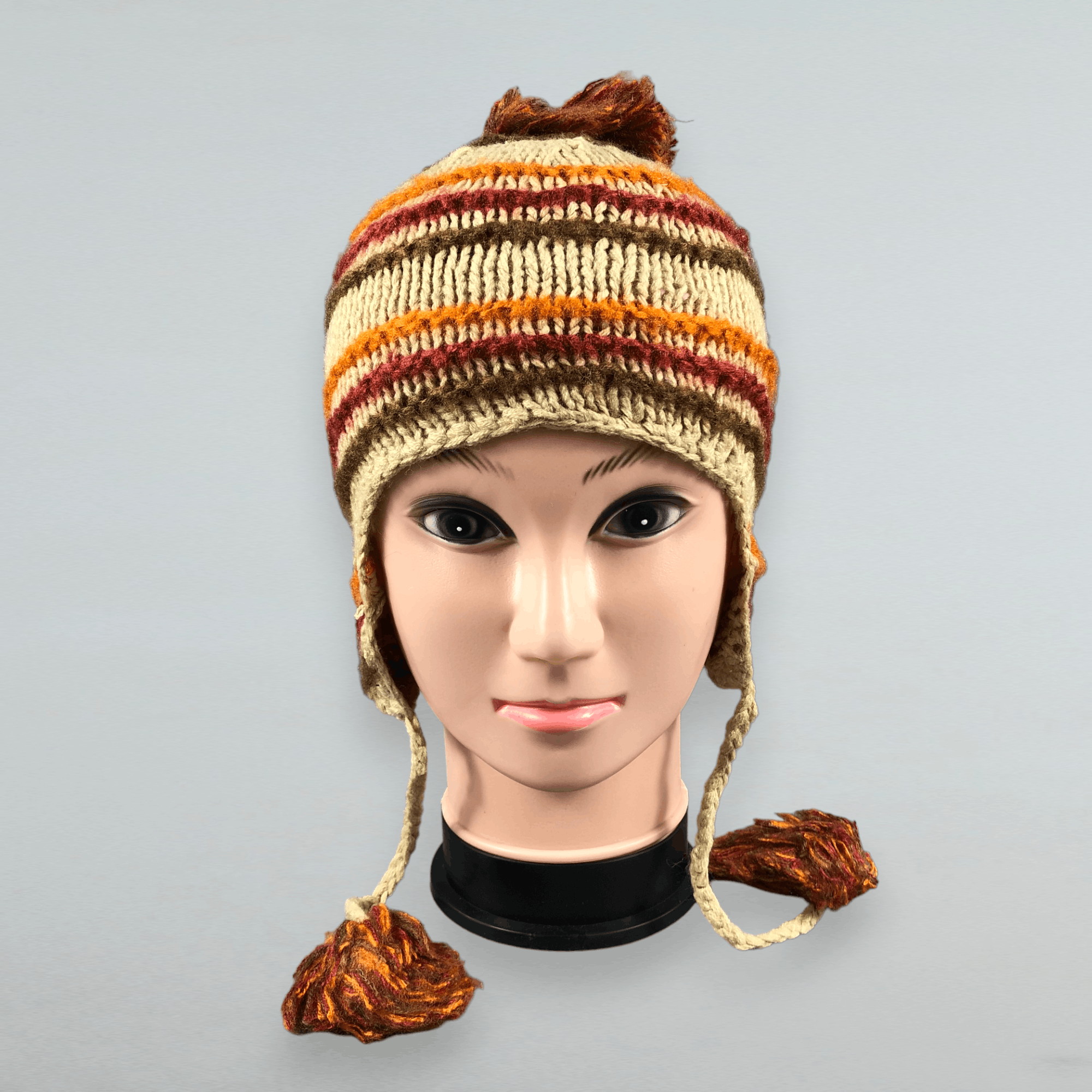 Japanese Brand Crochet Stripe Earflap Beanie Size ONE SIZE - 1 Thumbnail