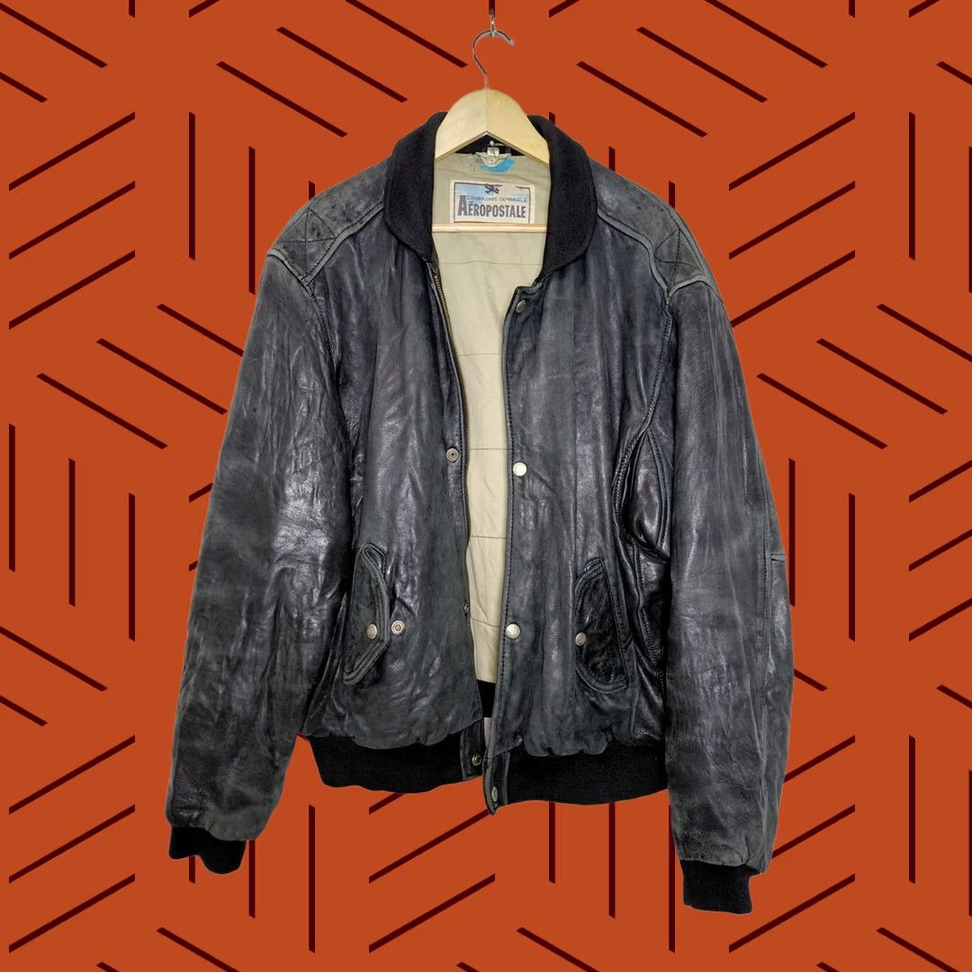 Aeropostale Aeropostale Leather Bomber Jacket Black XL Men Size XL Size US XL / EU 56 / 4 - 1 Thumbnail
