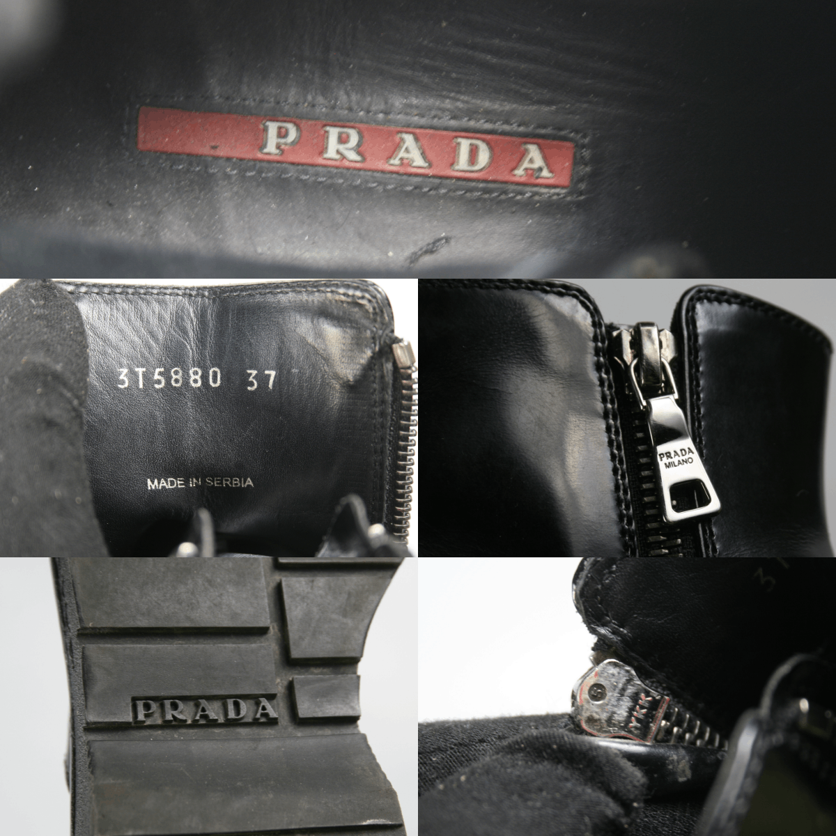 Prada Double Side Zip Leather Combat Boots Size US 7 / IT 37 - 10 Thumbnail