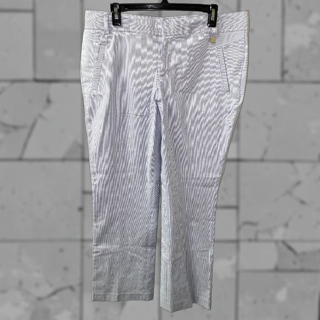 Calvin Klein Calvin Klein Womens Favorite Fit Pinstriped Blure/White Pants Size 14 X 30 NEW Size 36" / US 14 / IT 50 - 1 Thumbnail