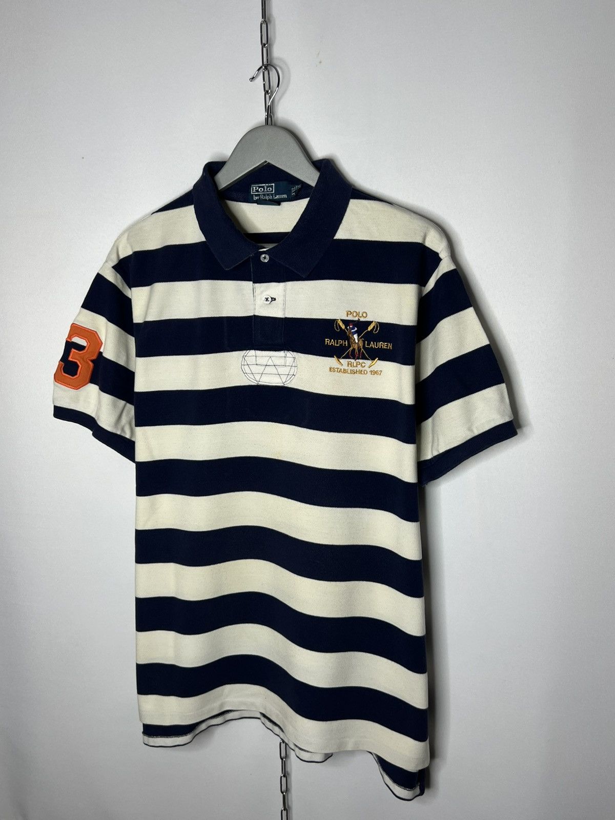 Polo Ralph Lauren Vintage Polo Ralph Lauren #3 Big Logo Pony Striped Polo Tee Size US XXL / EU 58 / 5 - 3 Thumbnail