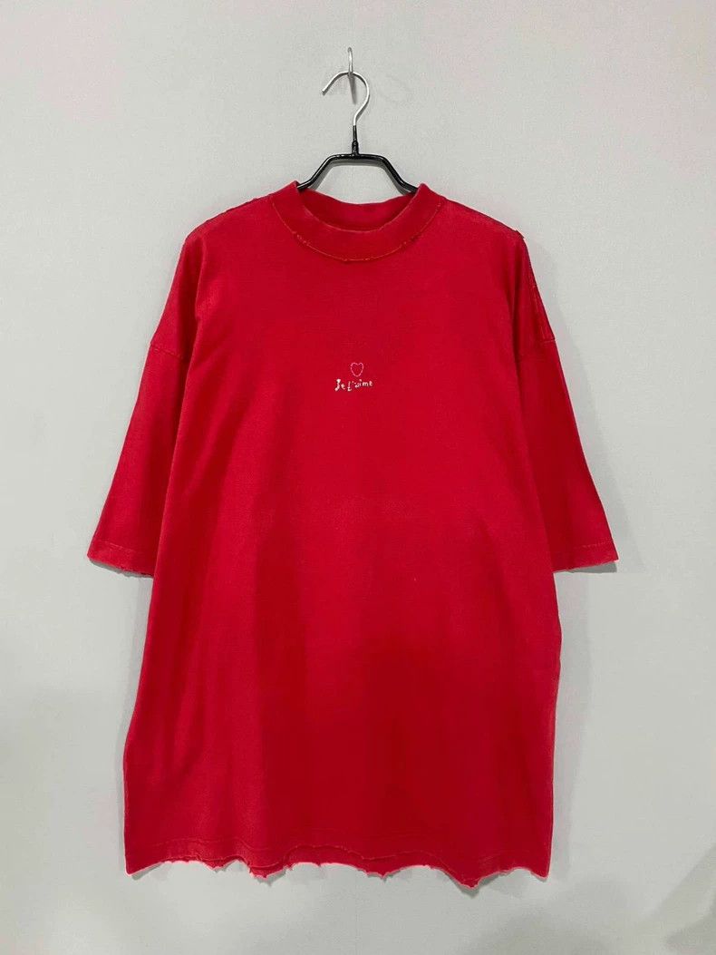 Balenciaga Balenciaga Red Embroidered Distressed Tee - dmc Size US XXS / EU 40 - 1 Thumbnail