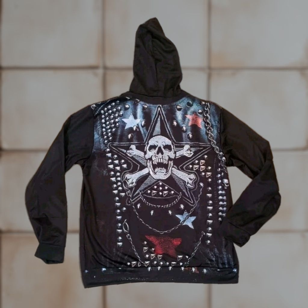 Vintage Metal Rock Biker Spikes Pullover Hoodie Black XL Logo Skull Graphic Print Men Size US XL / EU 56 / 4 - 1 Thumbnail