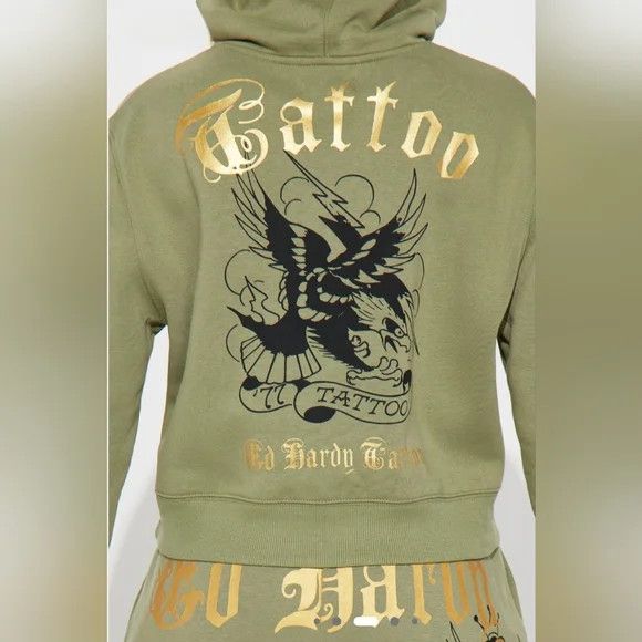 Ed Hardy Broken Hearts Sage Sweatsuit Coord Set Lounge Retro Y2K Size ONE SIZE - 8 Thumbnail