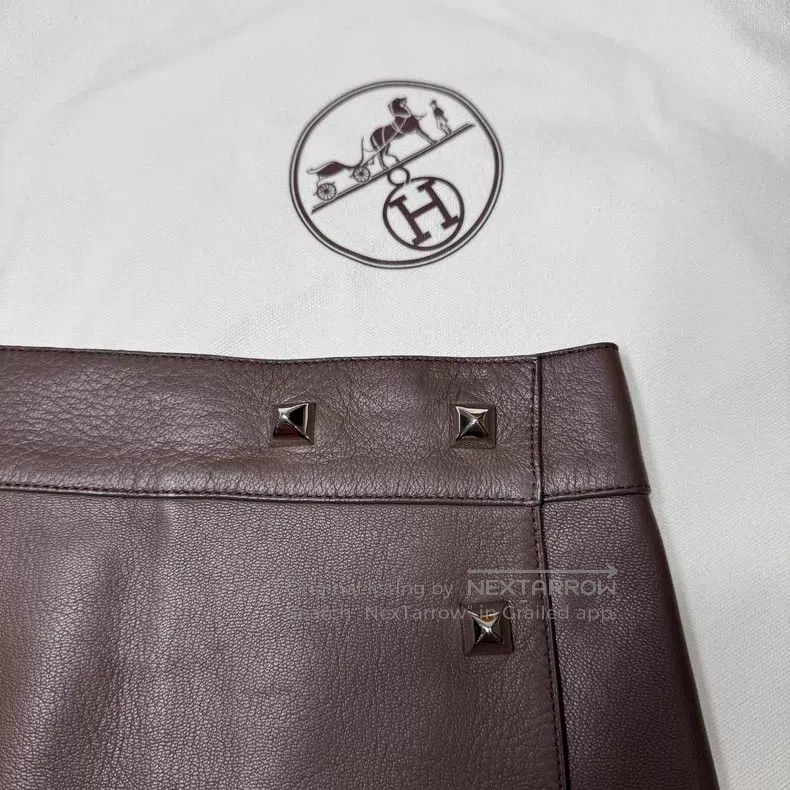 Hermes Hermes Brown Stud Sheepskin Skirt Size 42" / US 20 - 4 Thumbnail