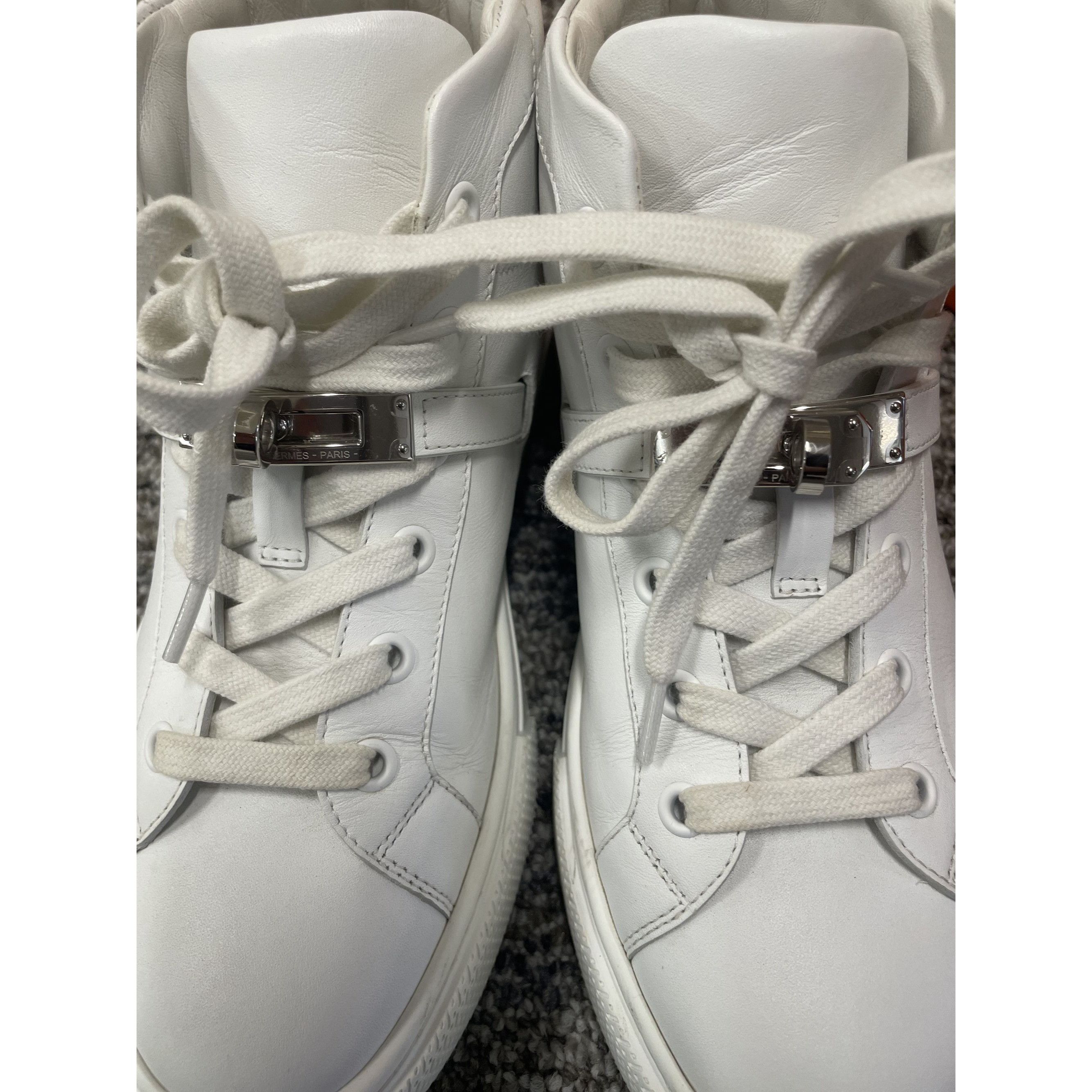 Hermes Hermès High-Top White Leather Sneakers With Silver Buckle De Size US 6 / IT 36 - 3 Thumbnail
