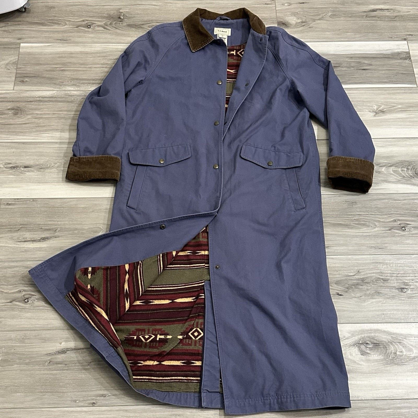 L.L. Bean VTG LL Bean Women’s Medium Long Canvas Duster Periwinkle Size M / US 6-8 / IT 42-44 - 4 Thumbnail