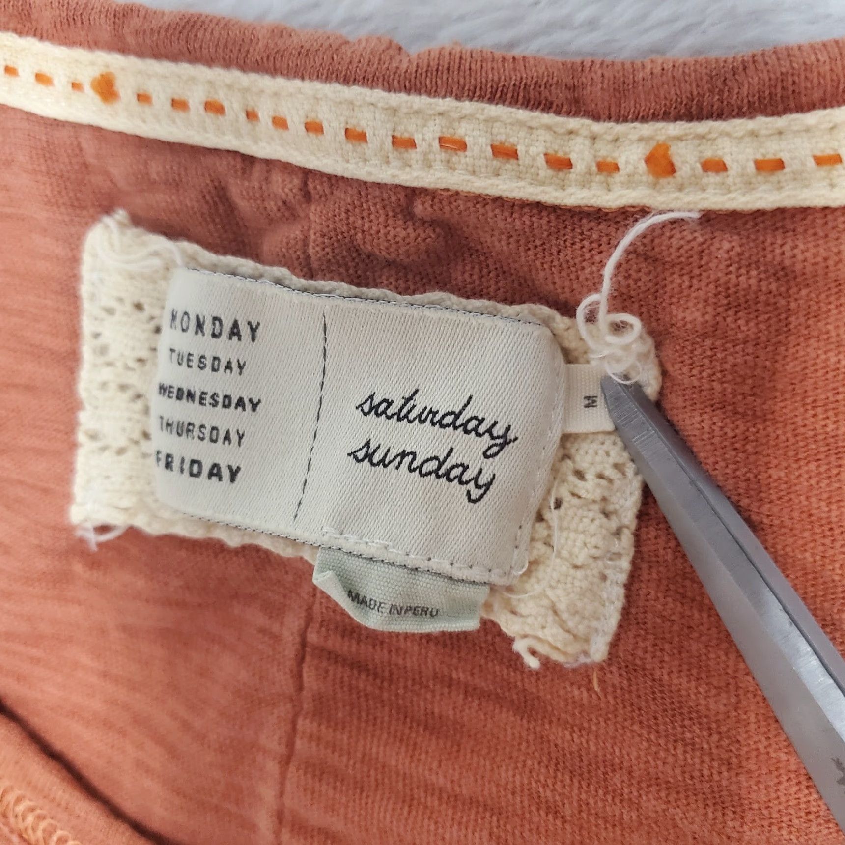 Anthropologie VINTAGE Saturday/Sunday Top Women M Orange 3/4 Sleeve Round Neck Boxy Bohemian Knit Cotton Slit Pocket Mens? Wait. Size M / US 6-8 / IT 42-44 - 5 Thumbnail