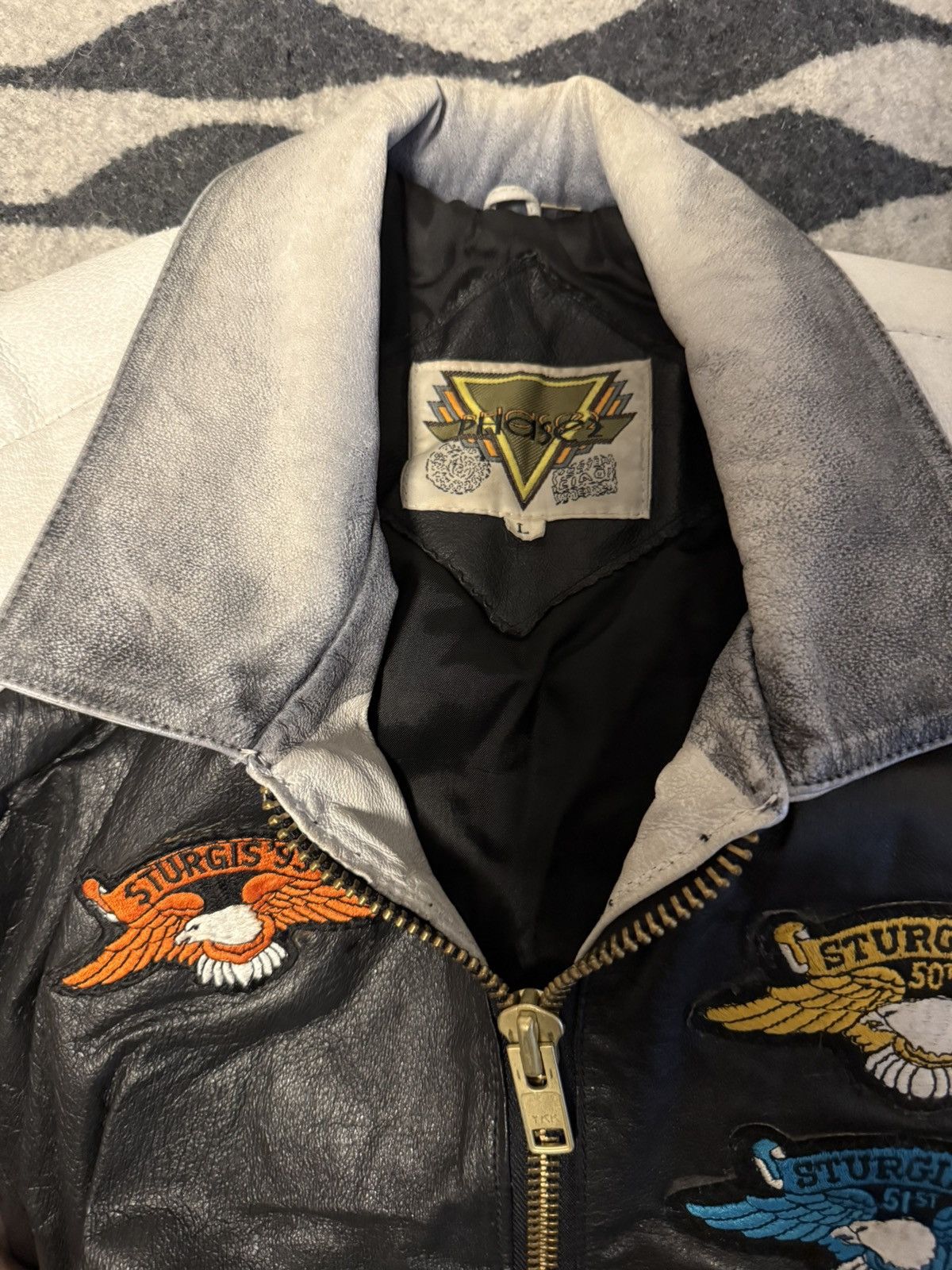 Vintage Vintage 90s phase 2 leather USA flag jacket biker bomber Size US L / EU 52-54 / 3 - 5 Thumbnail