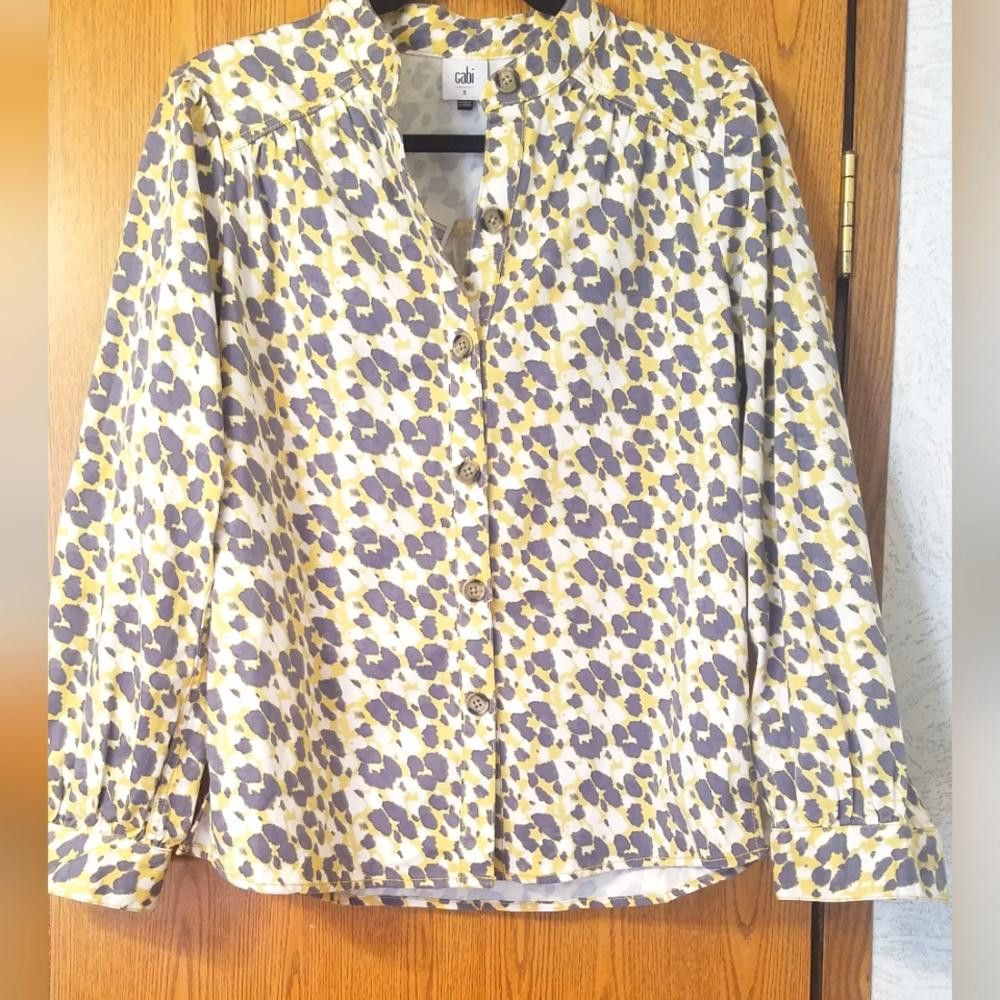 Designer Cabi Yellow and Gray Patterned Blouse Size Small Size S / US 4 / IT 40 - 1 Thumbnail
