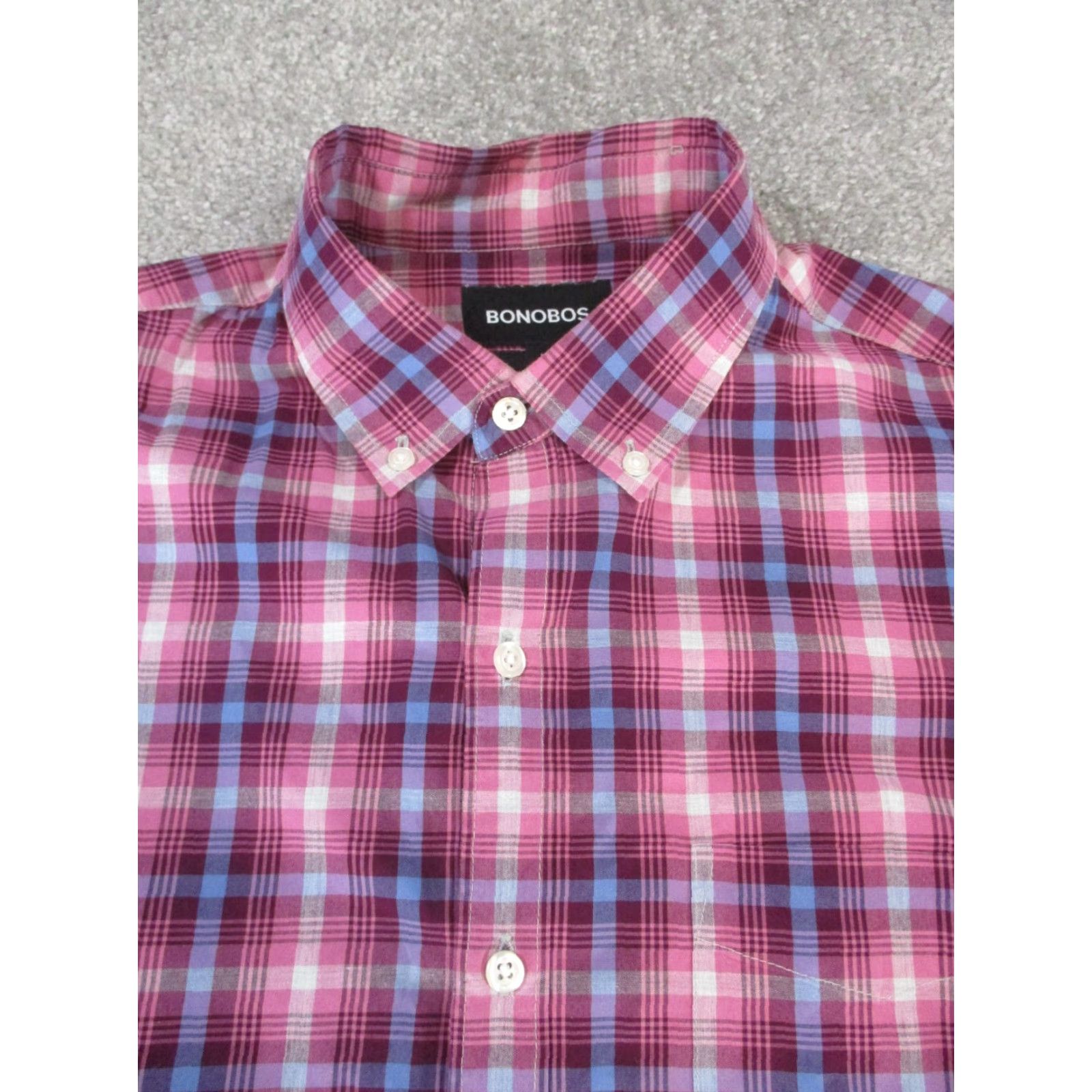 Bonobos Bonobos Shirt Mens Medium Burgundy Plaid Cotton Button-Up Regular Sleeve Long - Button-Down Collared Size US M / EU 48-50 / 2 - 2 Thumbnail
