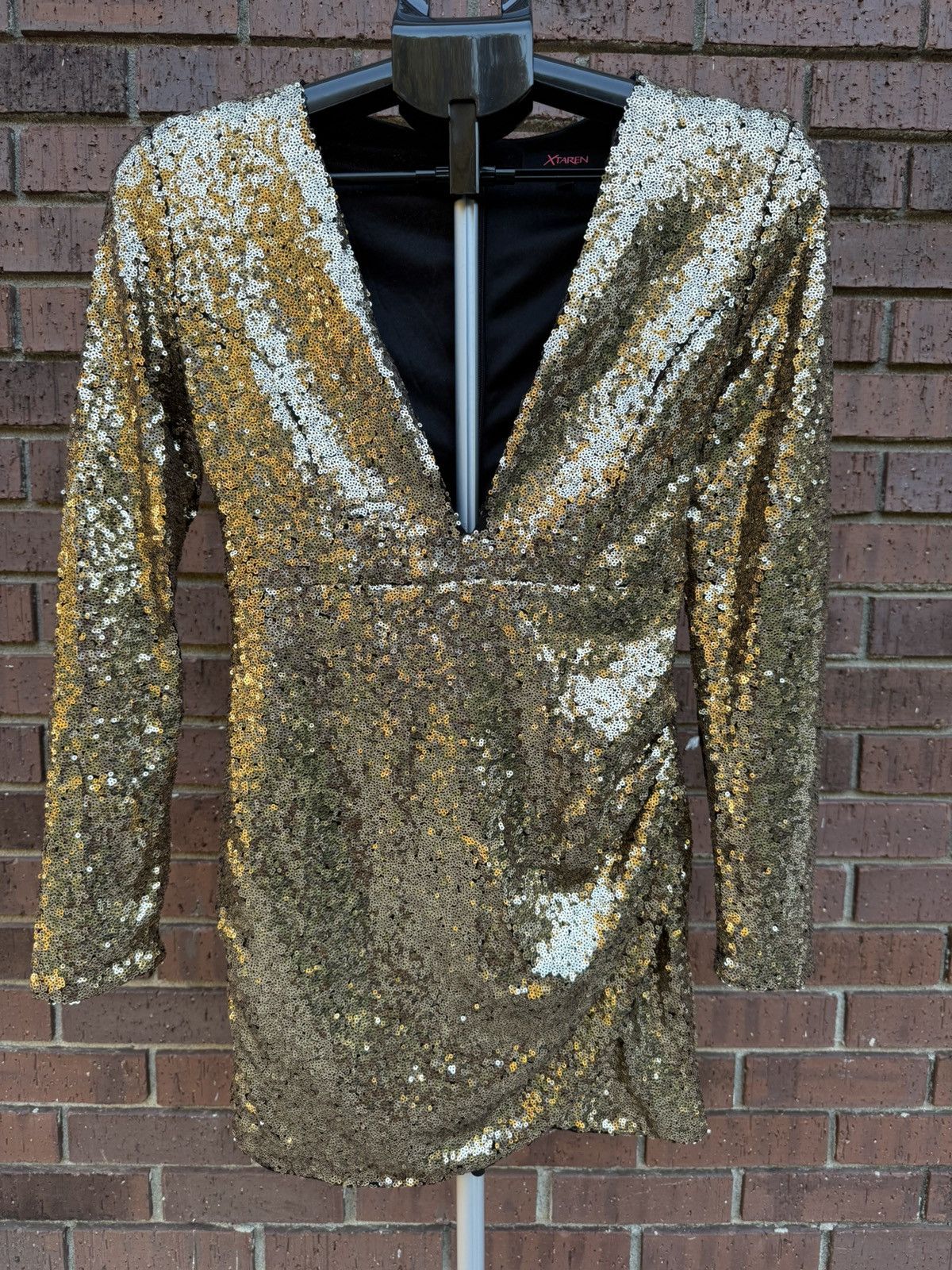 Xtaren Gold Sequin Plunge Wrap Mini Dress Womens cocktail -  rivacontractingsa.com