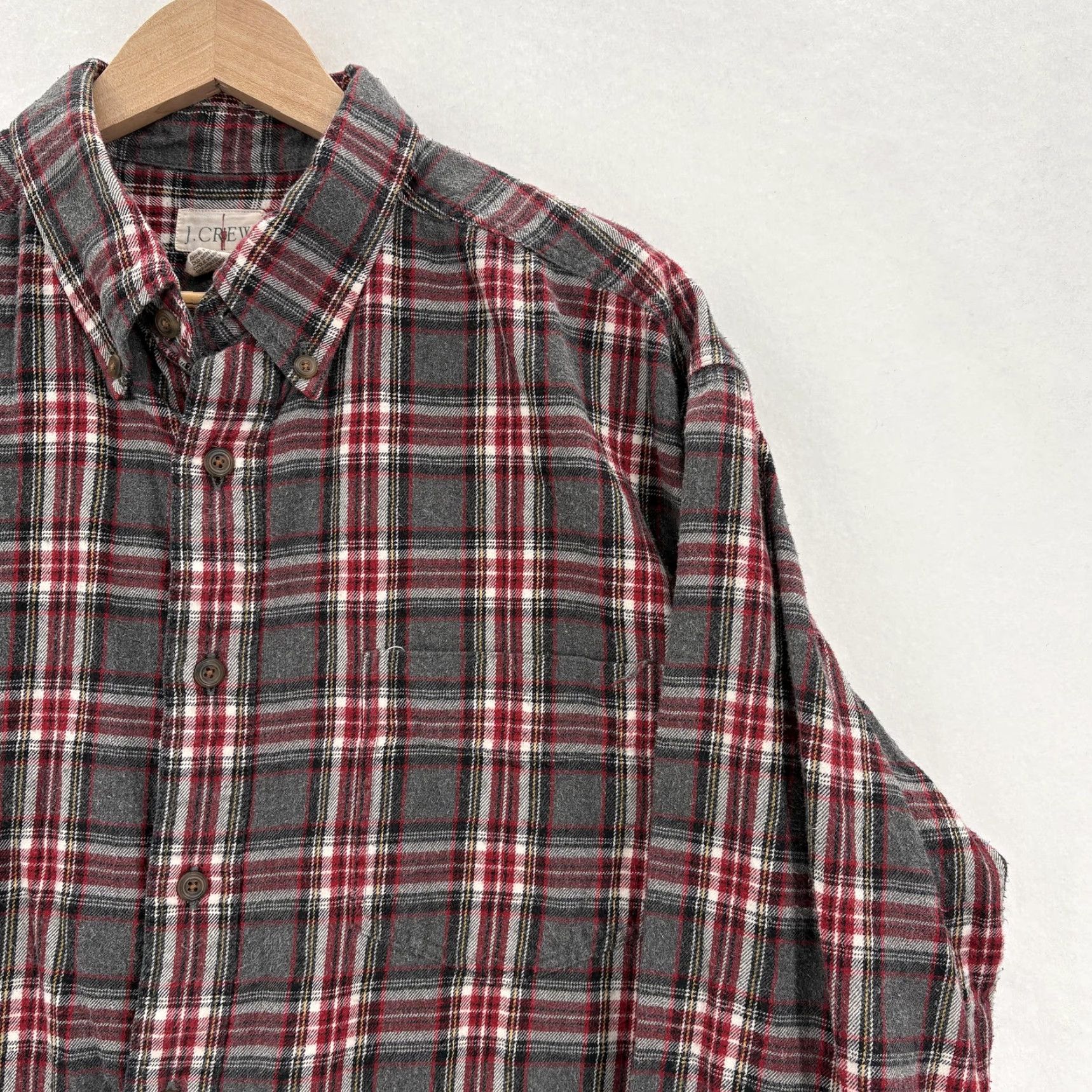 J.Crew J.CREW Oarsman Shirt Mens Large Gray Red Plaid Flannel Long Sleeve Button Down Size US L / EU 52-54 / 3 - 2 Thumbnail