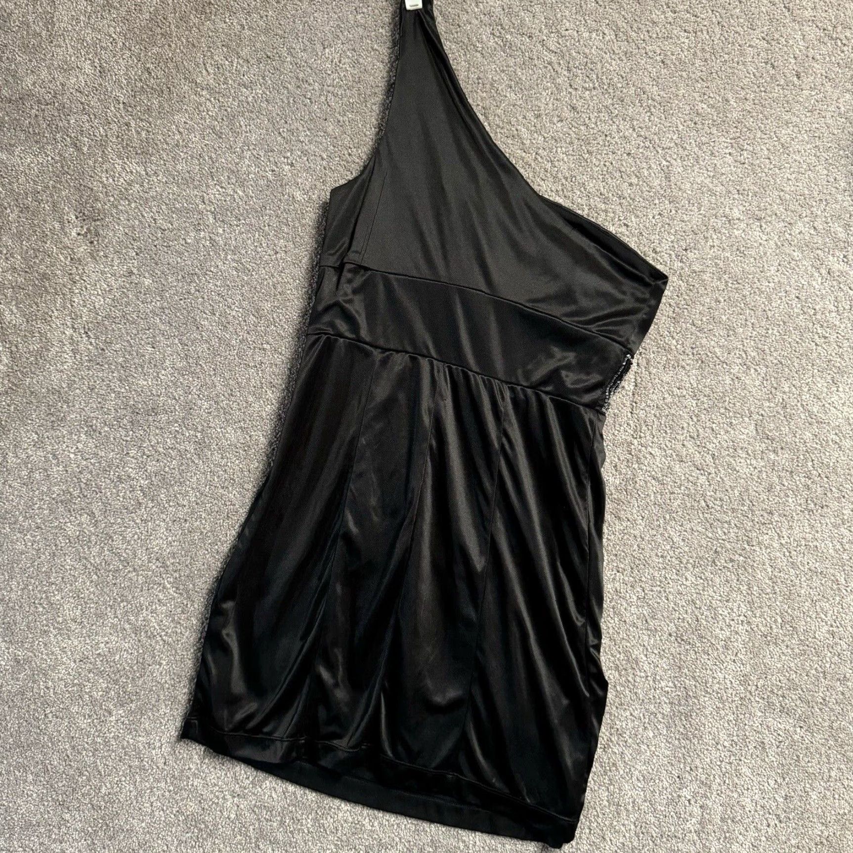 Vintage Y2K Dress Beaded One Shoulder Draped Bodycon Mini Party Prom Lined Satin Size XXL / US 16-18 / IT 52-54 - 3 Thumbnail