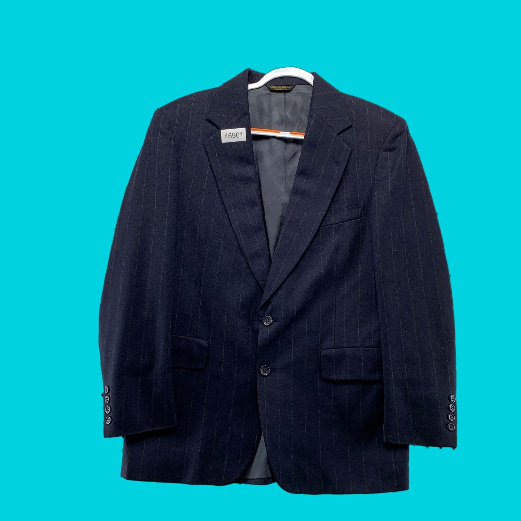 Vintage VINTAGE Embassy Blazer Mens 42 Wool Navy Blue Chalk Striped Business USA Blazer Mens 42 Navy Blue Chalk Striped Embass Size 42R - 1 Thumbnail