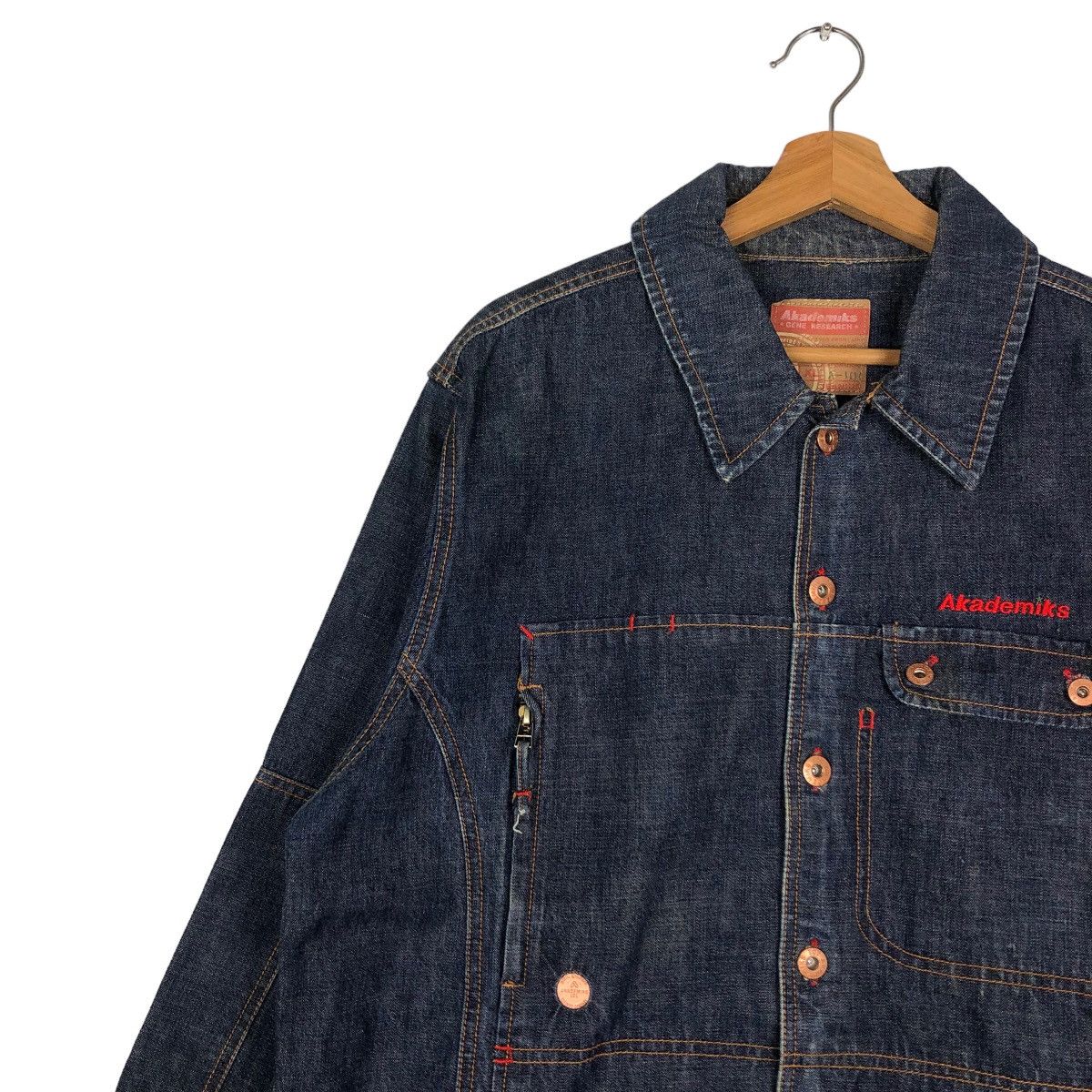 Japanese Brand 🔥Vintage Denim Biker Jacket Akedemiks Gene Research Japan Size US XL / EU 56 / 4 - 7 Thumbnail
