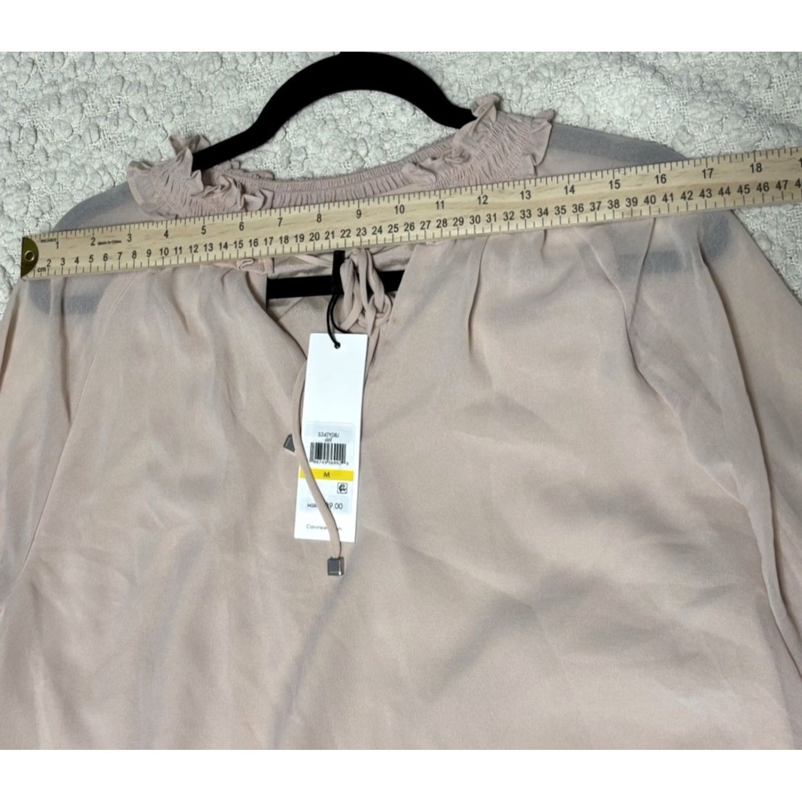 Calvin Klein Calvin Klein Blouse Shirt Women Beige Ruffle Neck Tie Long Sleeve Sheer Size M Size M / US 6-8 / IT 42-44 - 6 Thumbnail