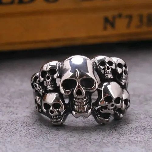 Jewelry × Vintage Multiple Skeleton Skull Man Rings Grunge Rock Ghost Size ONE SIZE - 2 Thumbnail