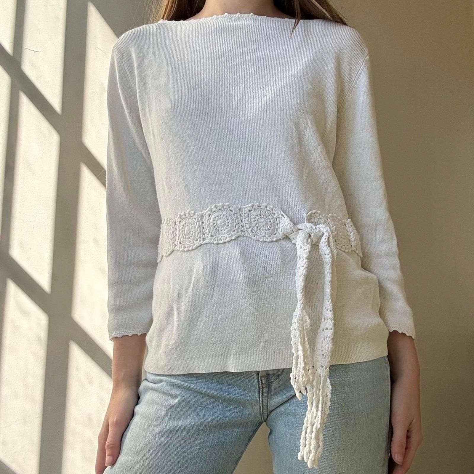 Vintage Vintage Sag Harbor Petite Knit White Boatneck Blouse Small Size S / US 4 / IT 40 - 3 Thumbnail