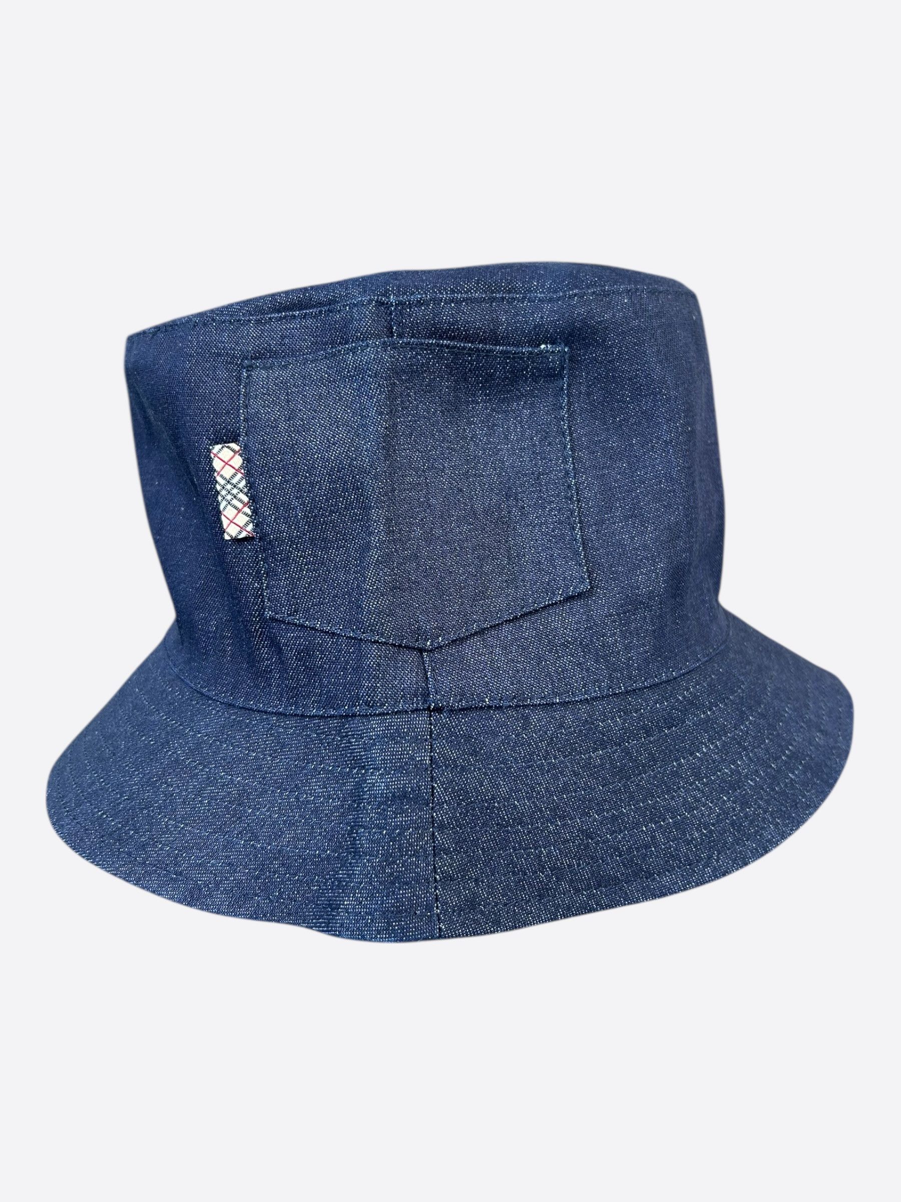 Louis Vuitton Burberry Checkered Tan & Blue Denim Reversible Bucket Hat Size ONE SIZE - 6 Thumbnail