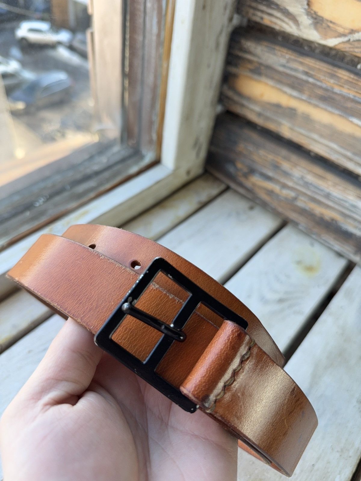 Japanese Brand Vintage 00s Western Cowboy Brown Leather Belt Minimal Buckle Size ONE SIZE - 3 Thumbnail