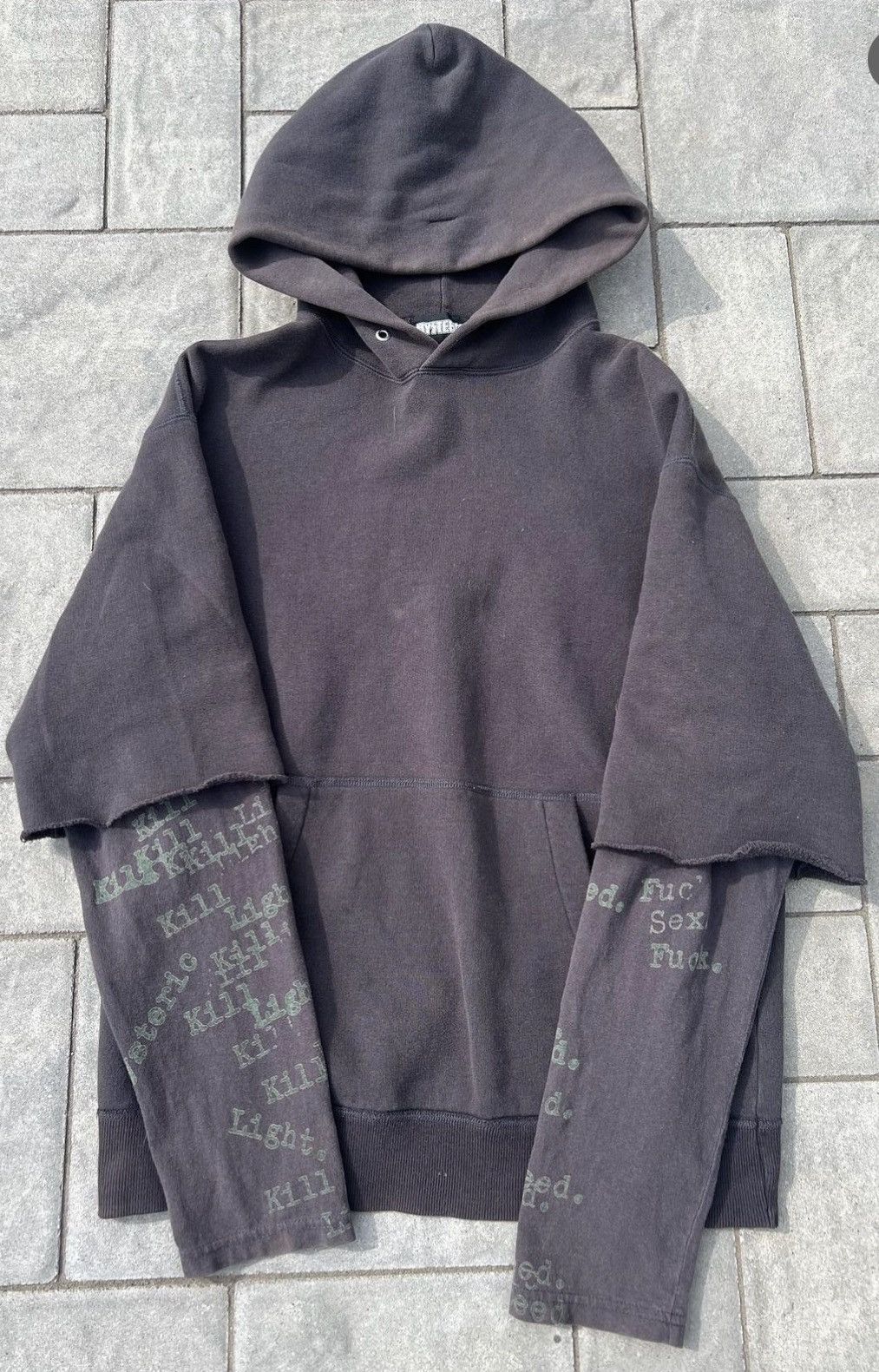 image of Ss99 Hysteric Glamour Typewriter Sleeve Hoodie in Black, Men's (Size Medium)