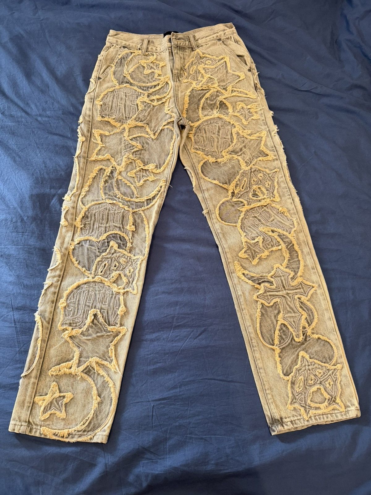 Menace Menace LA Iconography Patchwork Denim Jeans Tan Stars Sz 30 Size US 30 / EU 46 - 1 Thumbnail