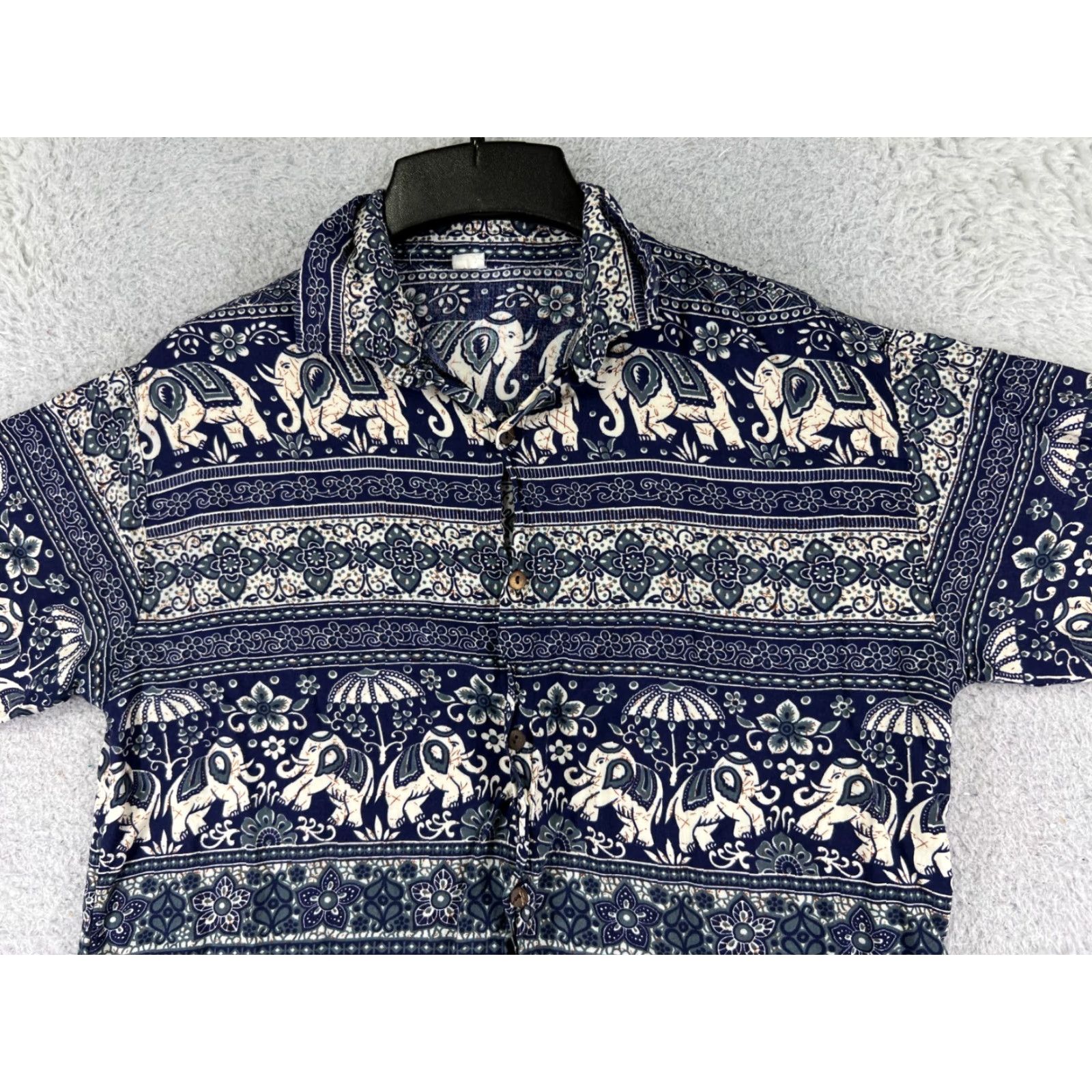 Vintage VINTAGE Unbranded Hawaiian Shirt Mens Medium Blue Floral Print Elepahnts Button Up Cotton Pocket Size US L / EU 52-54 / 3 - 4 Thumbnail
