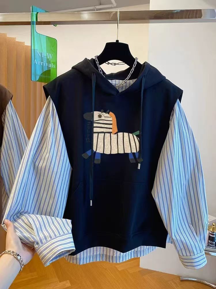Vintage Zebra Print Contrast Sleeve Hooded Sweatshirt Size US M / EU 48-50 / 2 - 1 Thumbnail