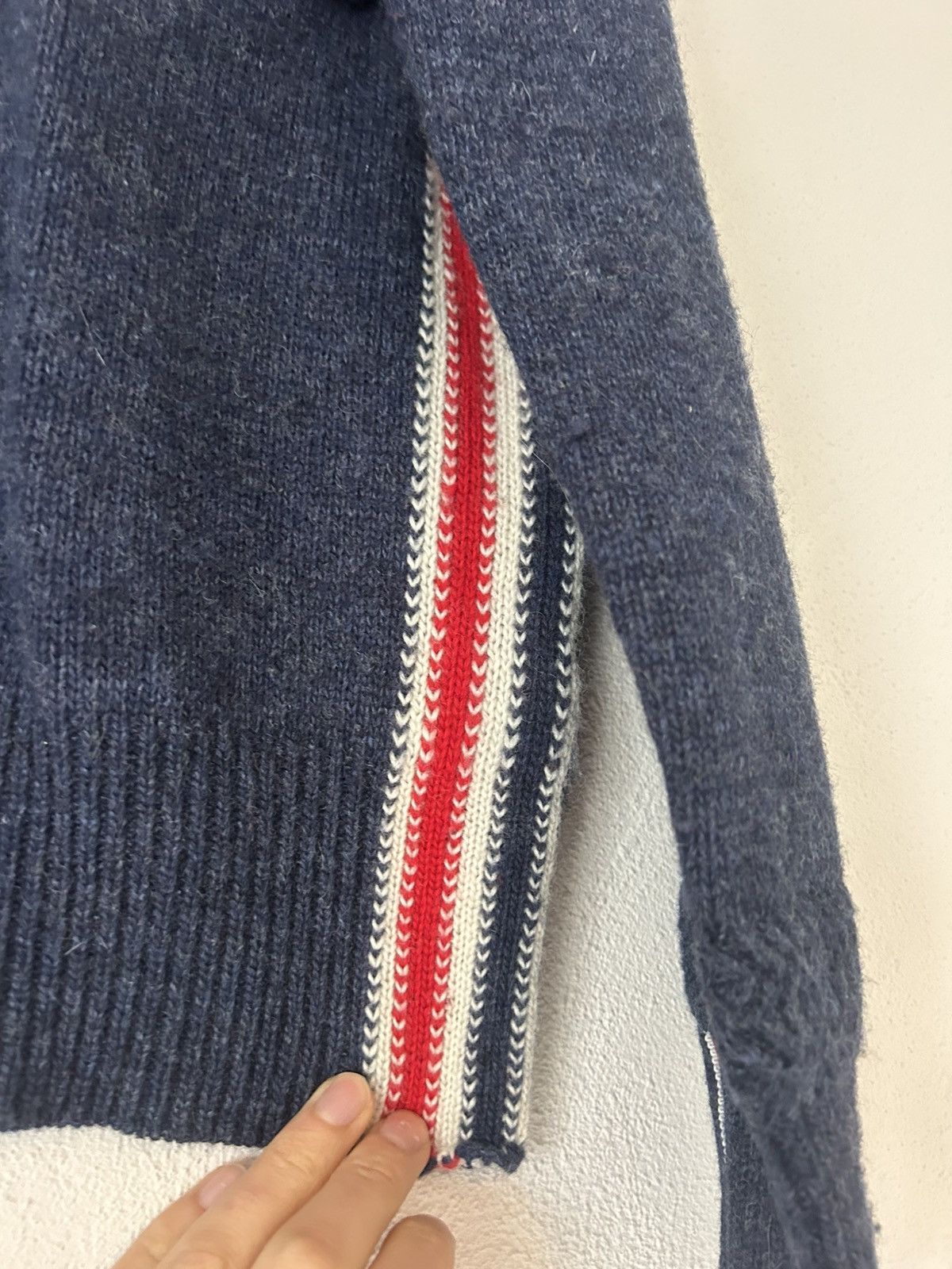 Thom Browne Navy Wool Sweater with Tricolor Details Size US S / EU 44-46 / 1 - 5 Thumbnail