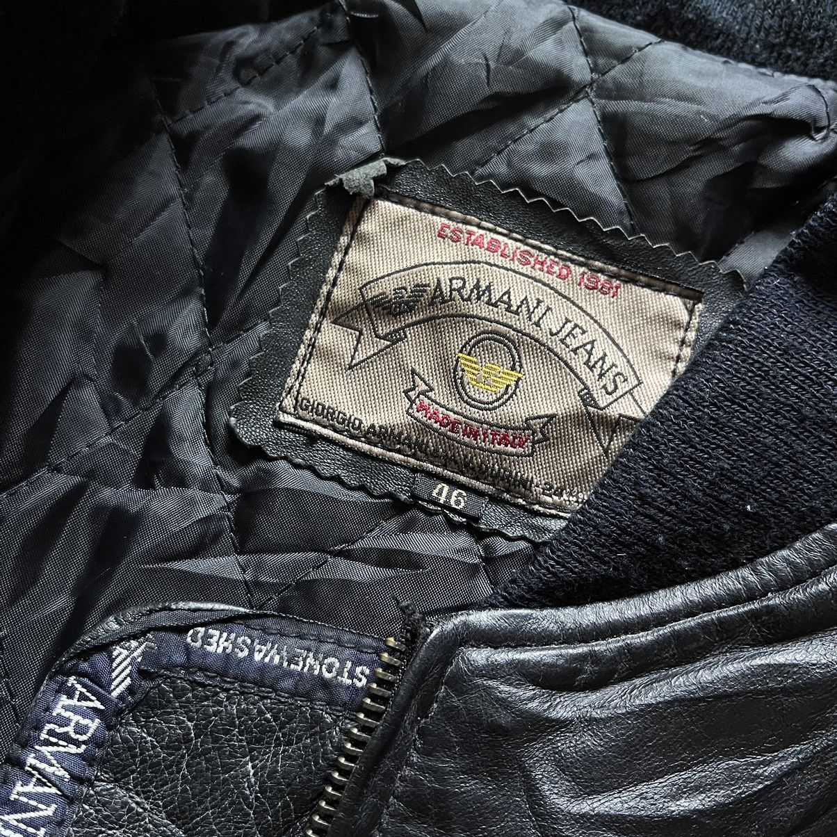 Emporio Armani × Giorgio Armani × Vintage 1990s Armani Jeans Bomber Leather Jacket Size US M / EU 48-50 / 2 - 7 Thumbnail