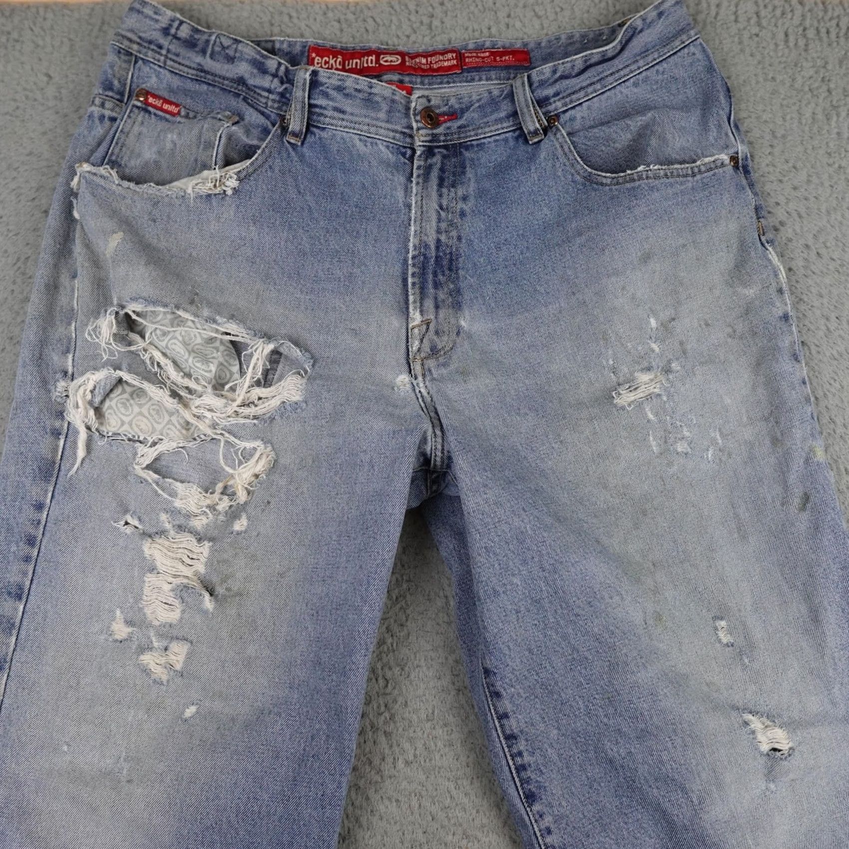 Ecko Unltd. Ecko Unltd. Jeans Mens 38 Blue Rhino-Cut Distressed Thrashed 5-Pocket Denim Y2K Vintage Hip Hop Logo 90s Jeans Mens Size US 38 / EU 54 - 6 Thumbnail