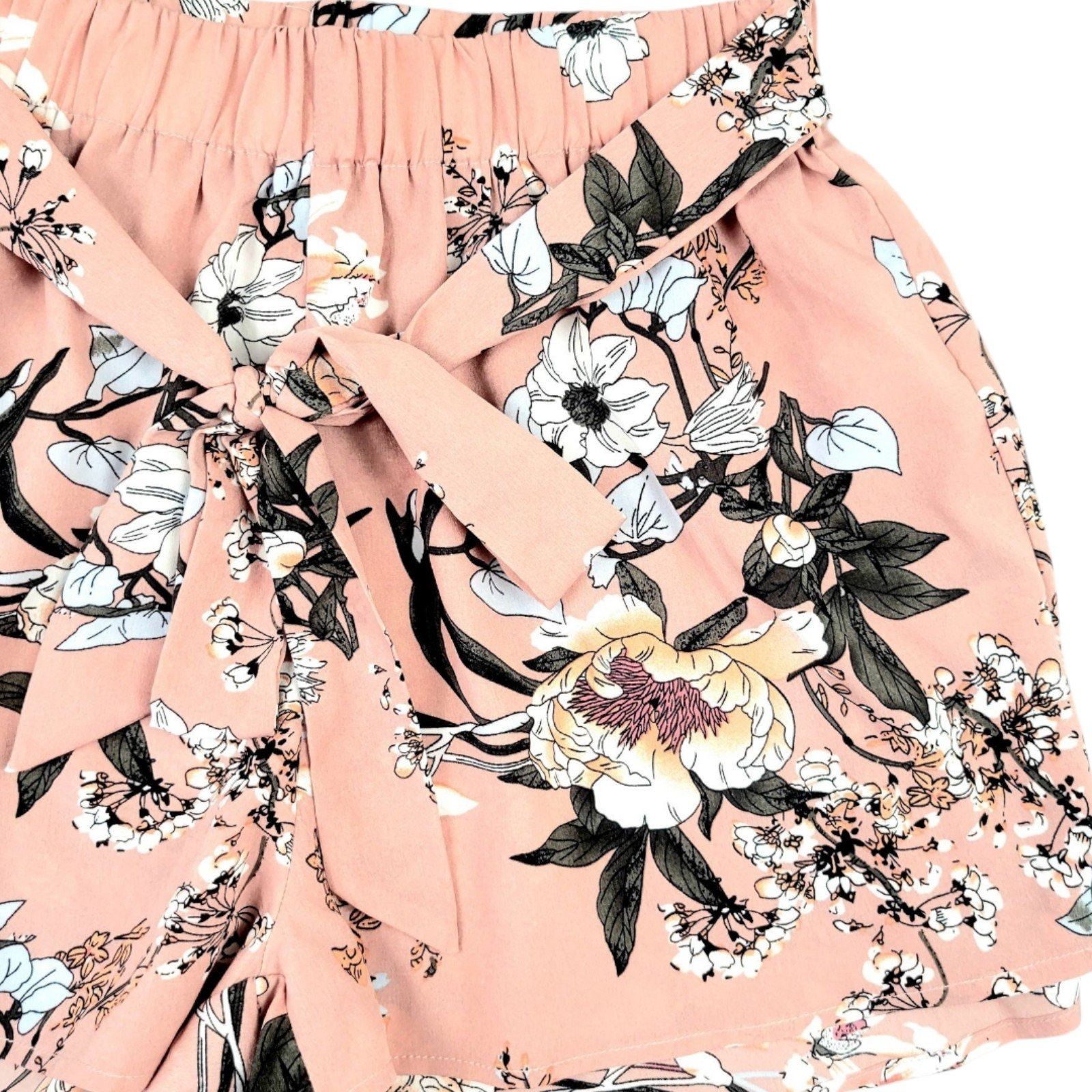 Shein Women's Shein L Floral Belted Paper Bag Shorts - Trendy Muav Size 28" / US 6 / IT 42 - 2 Thumbnail