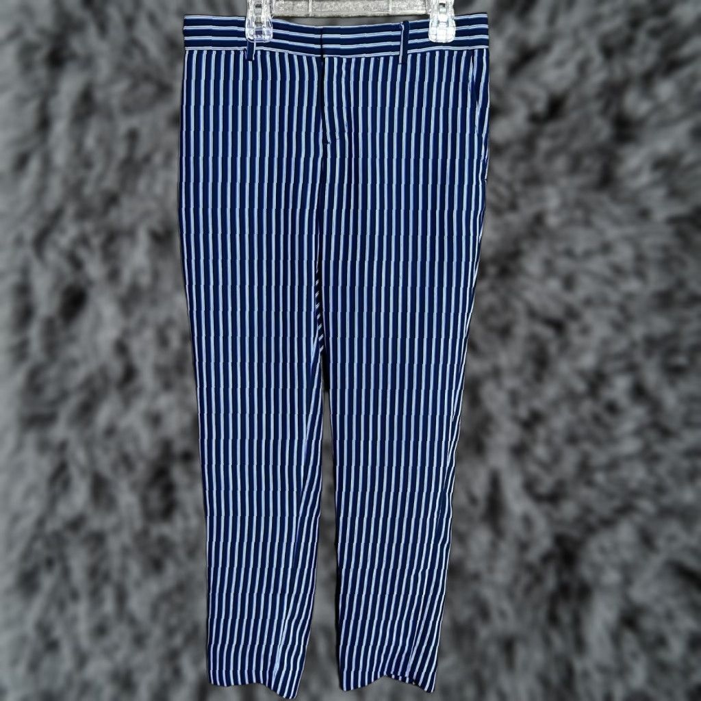 Banana Republic Banana Republic Dress Pants Sz 0 Blue Striped Flat Front Tapered Twill Polyester Business Workwear Women Size 25" / US 0 / IT 36 - 1 Thumbnail