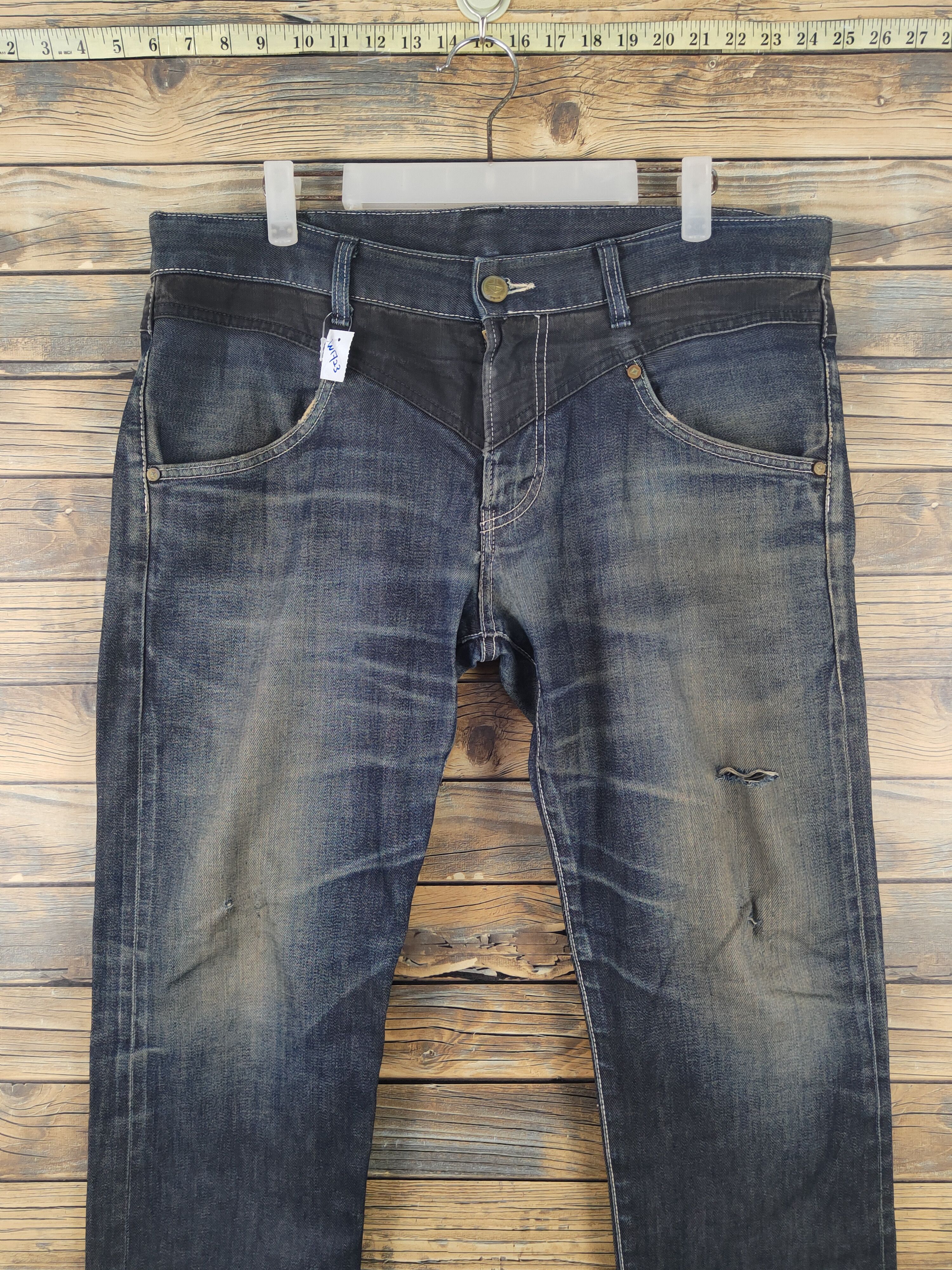 Anime Edwin X Bandai Gundam selvedge Ripped denim Jeans #W1723 Size US 35 - 2 Thumbnail